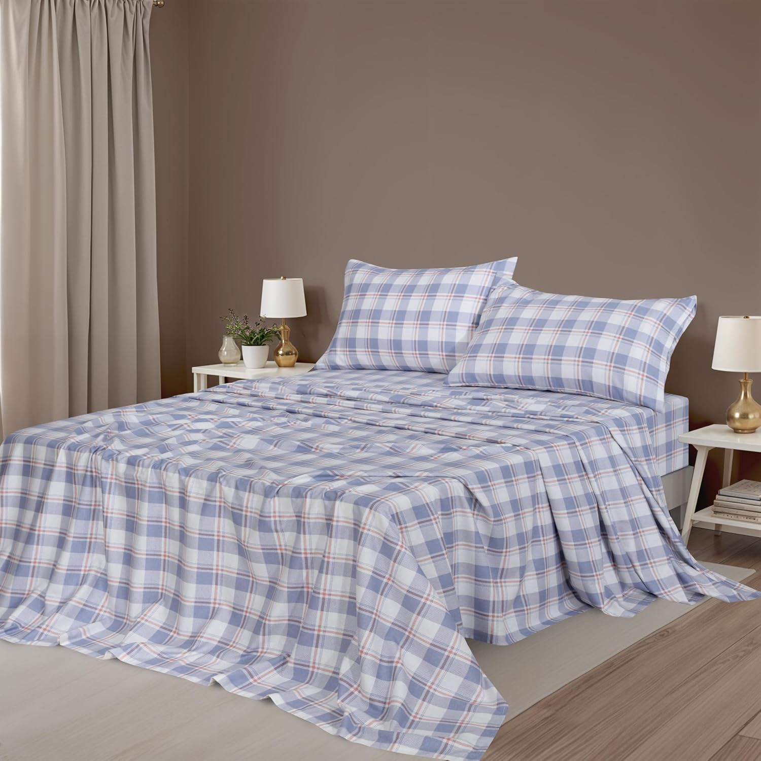ZOYER Flannel Sheets Queen Size Set - Soft & Comfy Deep Pocket Cotton Flannel Bedding, Fitted Up to 16", Double Brushed Queen Bed Sheets, 4 Pieces, Symphony