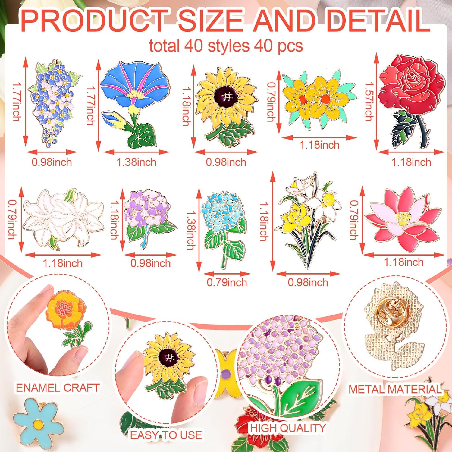 Ceenna 100 Pcs Enamel Pins Bulk Lapel Pins Brooches Decoration Gift for Backpack Clothes Women Badge Jewelry - Image 2