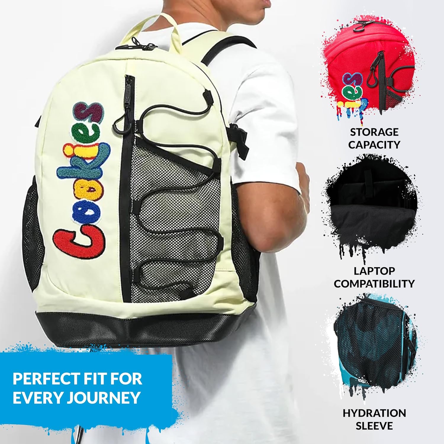 COOKIES Bungee Smell Proof Backpack – Large Odorless Travel Backpack for Men & Women, Carry-On, Work, Stylish & Spacious Bag 23.1L - Black - Image 4