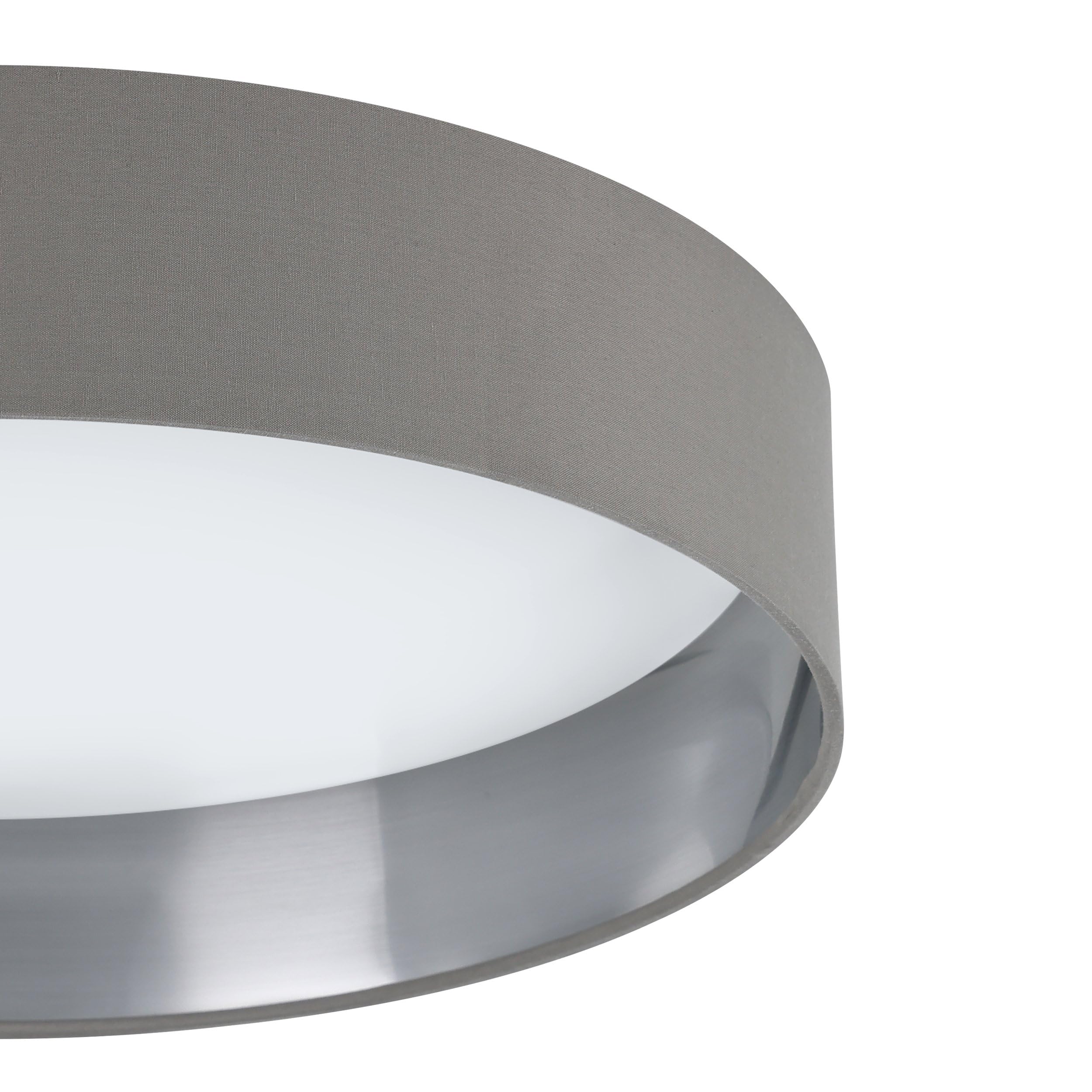Eglo LED lámpara de techo Maserlo 2, luminaria de techo textil, luz | de techo de salón de tela en plata y gris, plástico en blanco, blanco cálido, Ø 38 cm