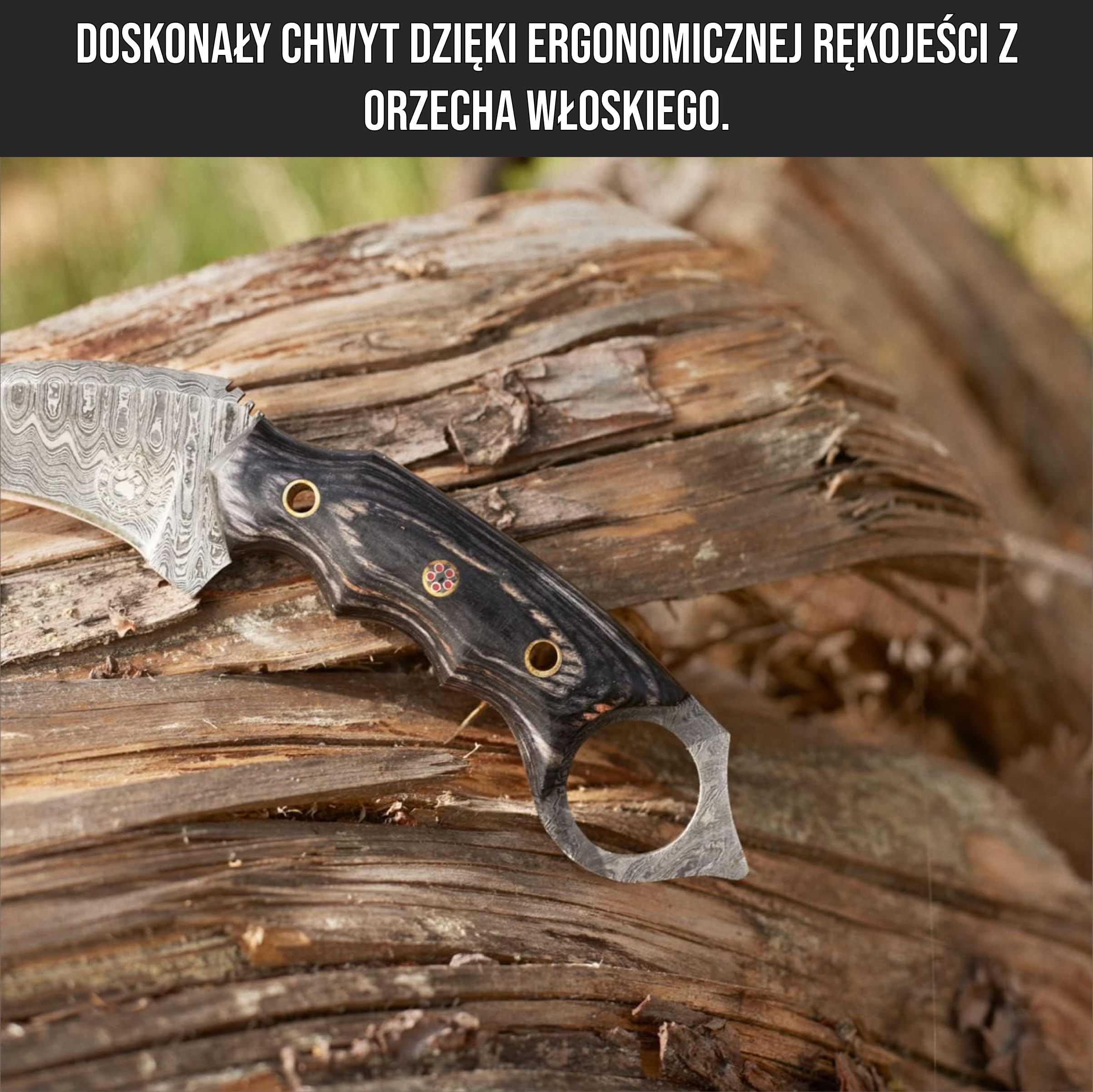 BIGCAT ROAR Nóż Karambit Damascus 7,5″ Ręcznie Robiony z Skórzanym Pokrowcem - Idealny do Skórowania, Kempingu, Na Zewnątrz - Pełno Tangowy Nóż Karambit z Rączką z Drewna Orzechowego - Desert Fox