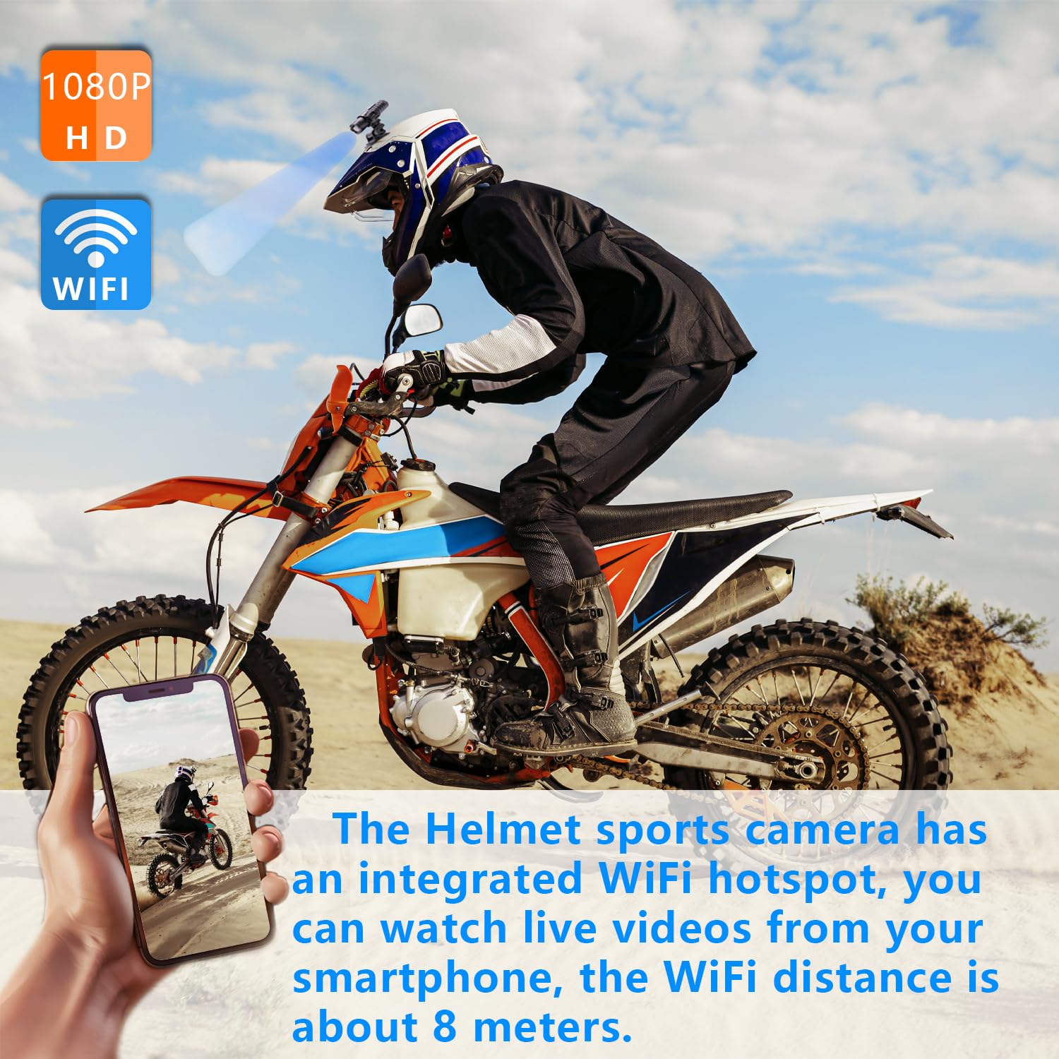 TKMARS Caméra Sport WiFi pour Moto et Vélo, Mini Caméra de Casque 1080P Full HD Étanche avec Micro Objectif Grand Angle 120° Enregistrement en Boucle Caméra Applicable à Smartphones et Cartes SD Noir