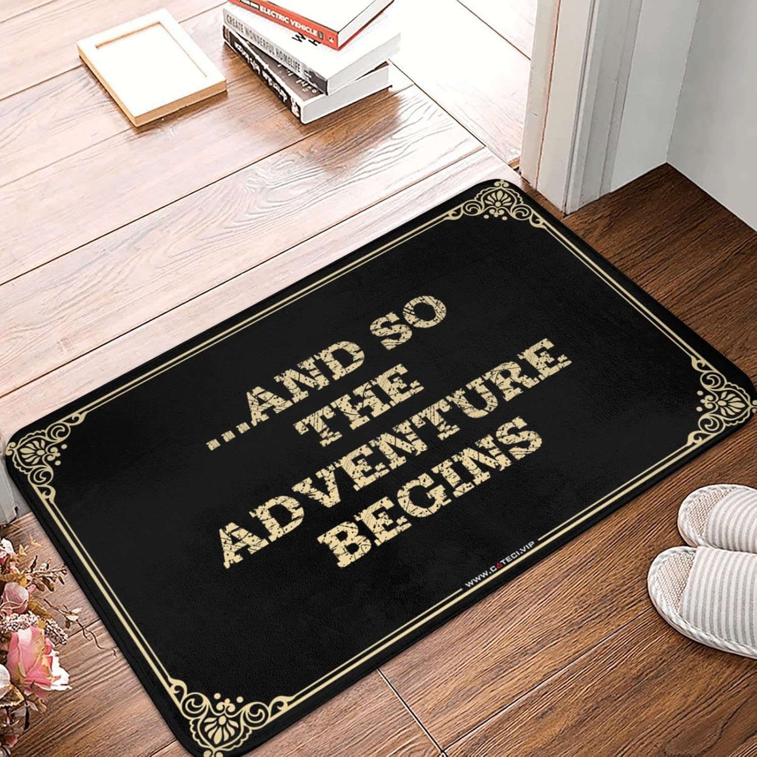 Funny Rugs for Front Door and So The Adventure Begins Doormat Outdoor Welcome Mats for Front Door Garden Gifts(65X90CM)