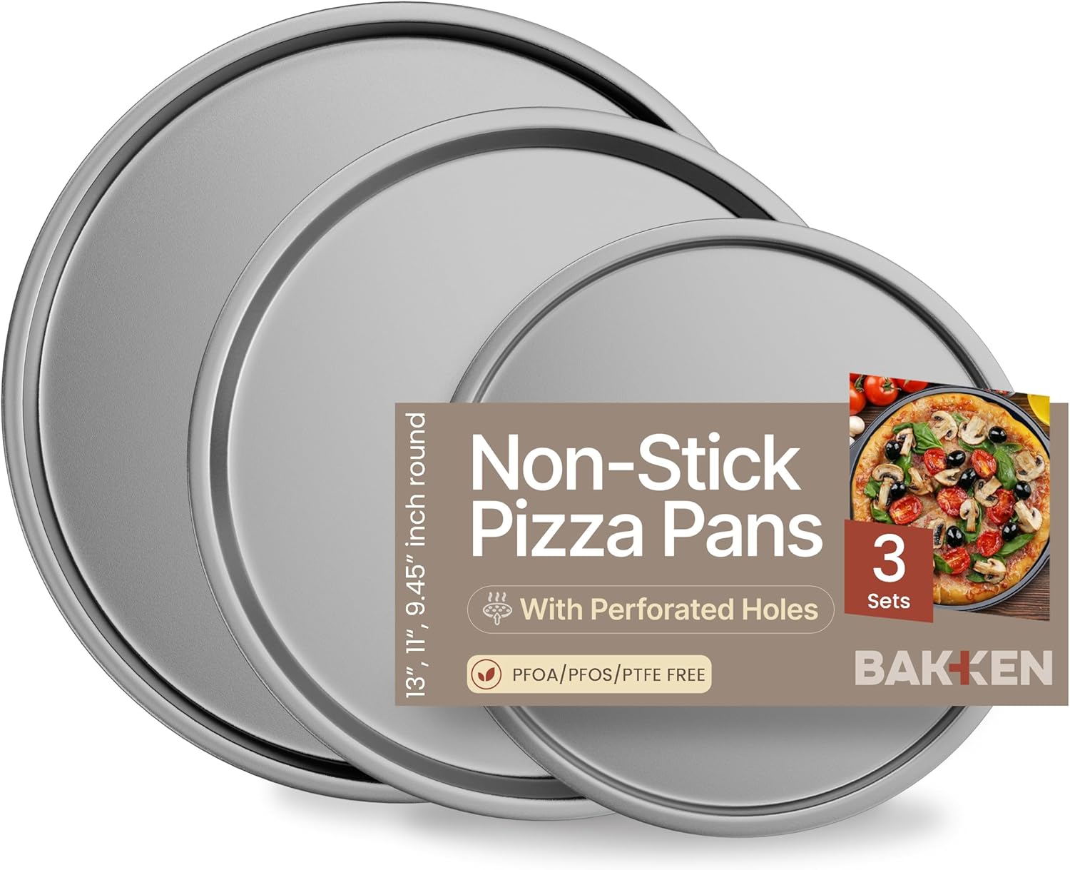 BAKKENMASTER 3-Piece Non-Stick Swiss Pizza Tray Set – Round, Dishwasher Safe BAKKENMASTER 3-Piece Non-Stick Swiss Pizza Tray Set – Round, Dishwasher Safe