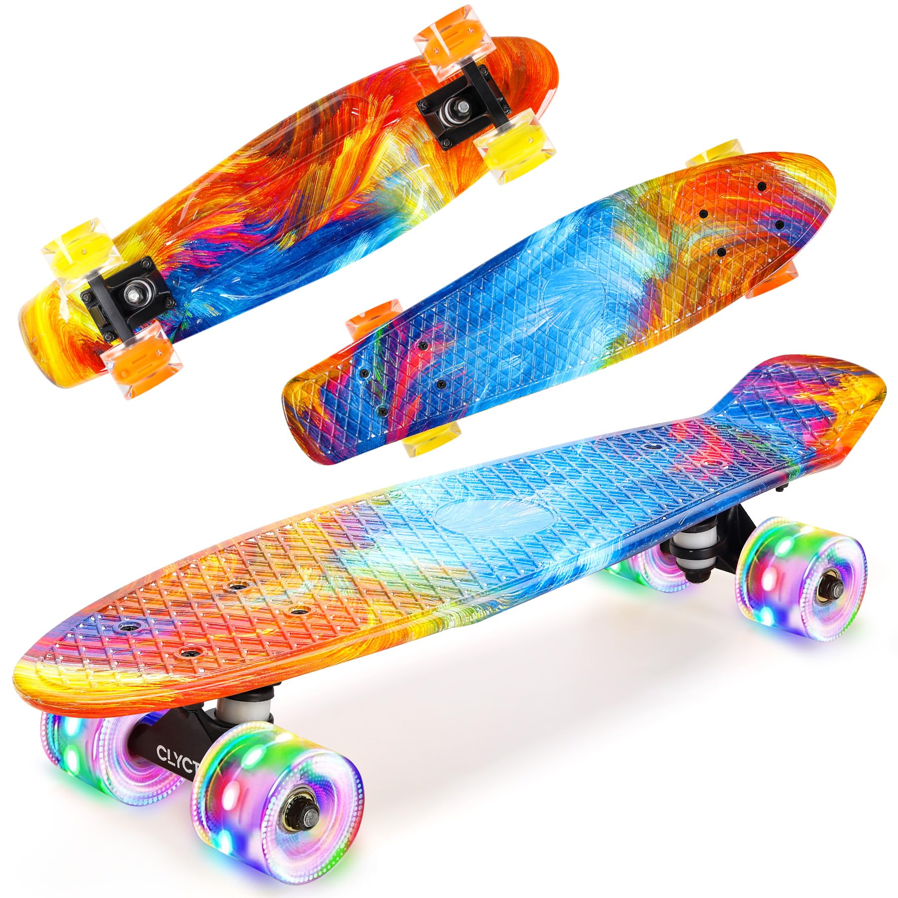 CLYCTIP Skateboard,22 inch Complete Mini Cruiser Board with Colorful Flashing Wheels and ABEC-11 Bearings for Kids,Boys,Girls,Beginners (colorful)