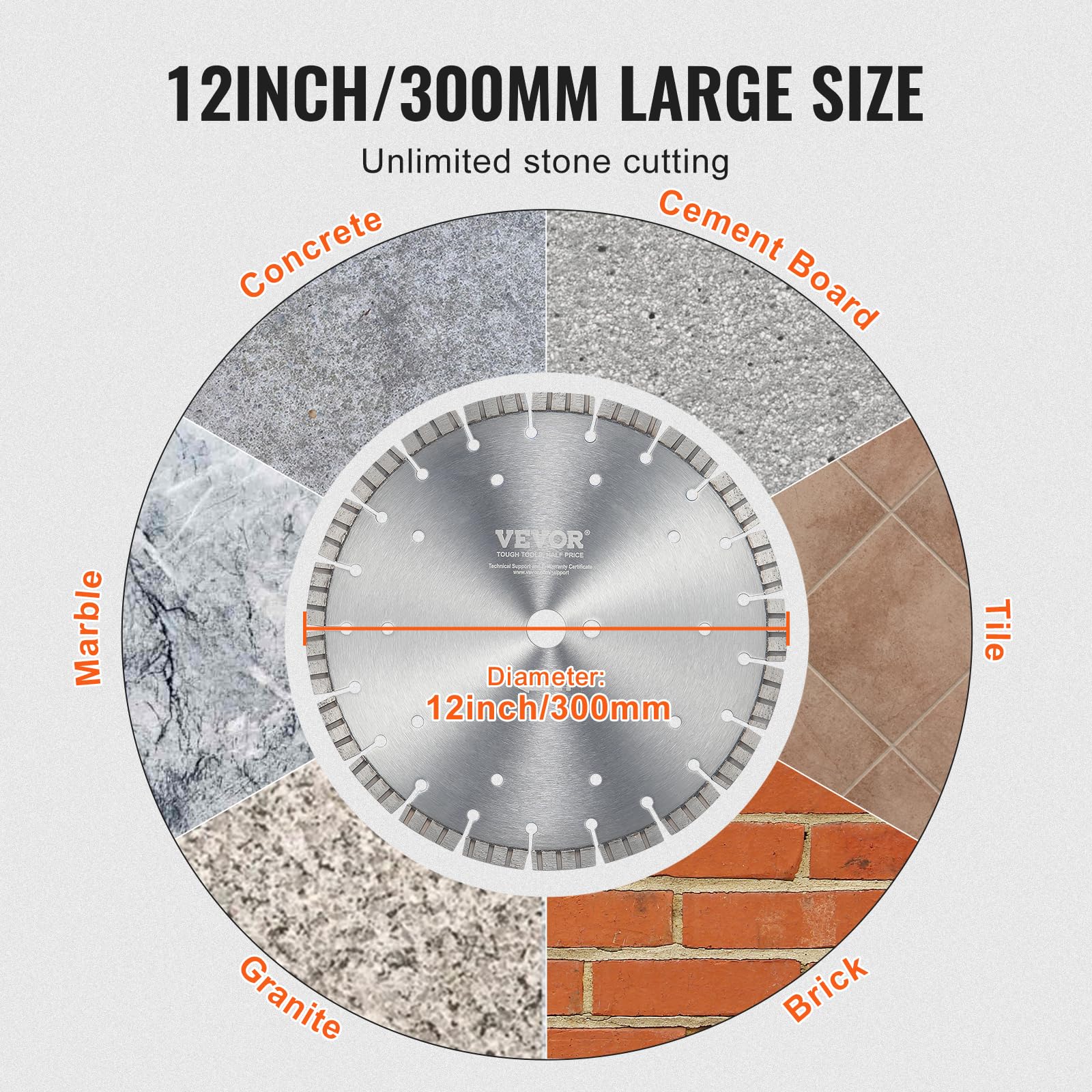 VEVOR Disque à Tronçonner Diamanté 300 mm, Disque Diamant Humide ou Sèche, Lame de Scie à Béton avec Dents Ondulées de 12 mm, Diamètre du Trou Central Universel 25,4 mm, pour Béton, Carrelage, Brique