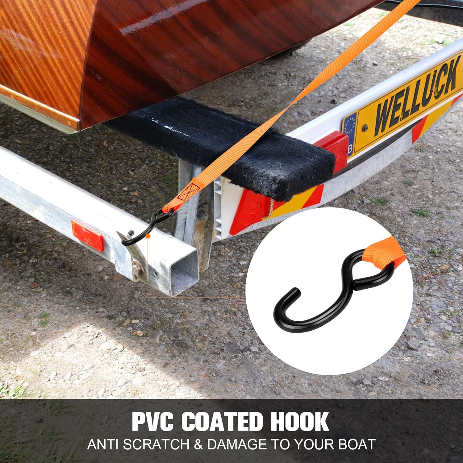 WELLUCK Boat Trailer Transom Tie Down Straps 2400 LBS, 1 Inch x 4 FT Heavy Duty Retractable Ratchet Straps Tie Downs to Trailer Marine Jet Ski Pontoon, with Quick Release Buckle & Anti-Scratch Hooks : Sports & Outdoors