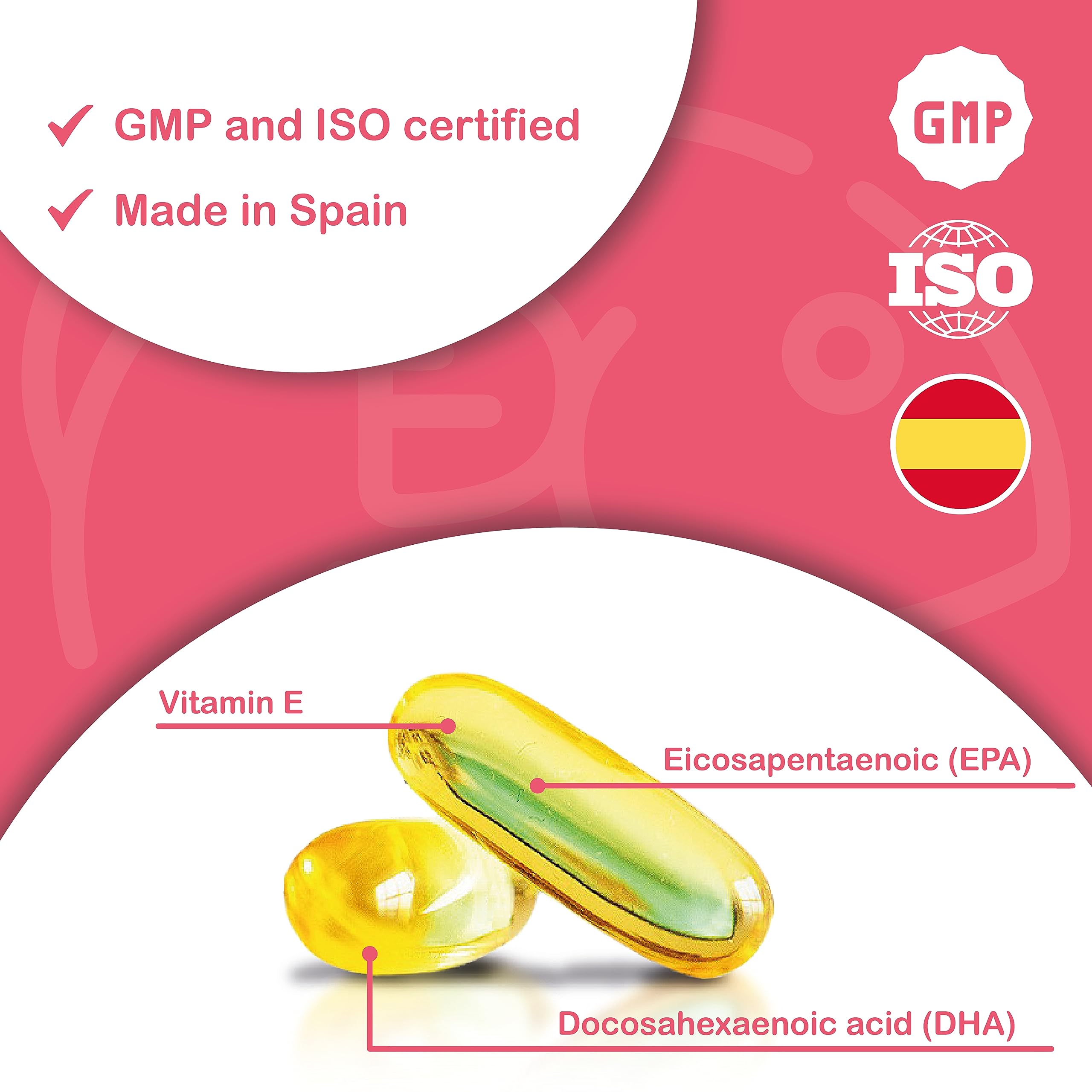 Omega 3 capsulas 1000mg - Fuente Ácidos Grasos de Aceite de Pescado – 500 mg DHA, 700 mg EPA y vitamina E – Para mantener el sistema cardiovascular y arterial saludable – 120 softgel (3 Botes)