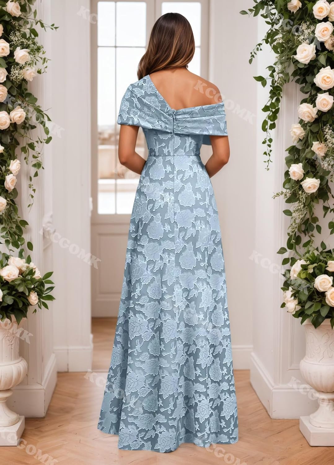 Floral Mother of The Bride Dresses for Women One Shoulder Lace Formal Wedding Guest Gowns with Slit - Image 4