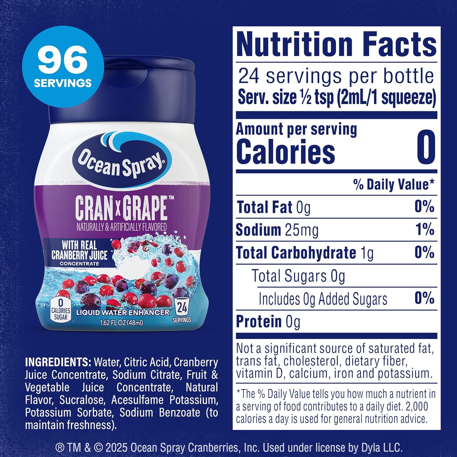 Ocean Spray Liquid Water Enhancer, Cran-Grape, Zero Sugar with Real Cranberry Juice (4 Bottles, Makes 96 Flavored Water Drinks) - Image 2