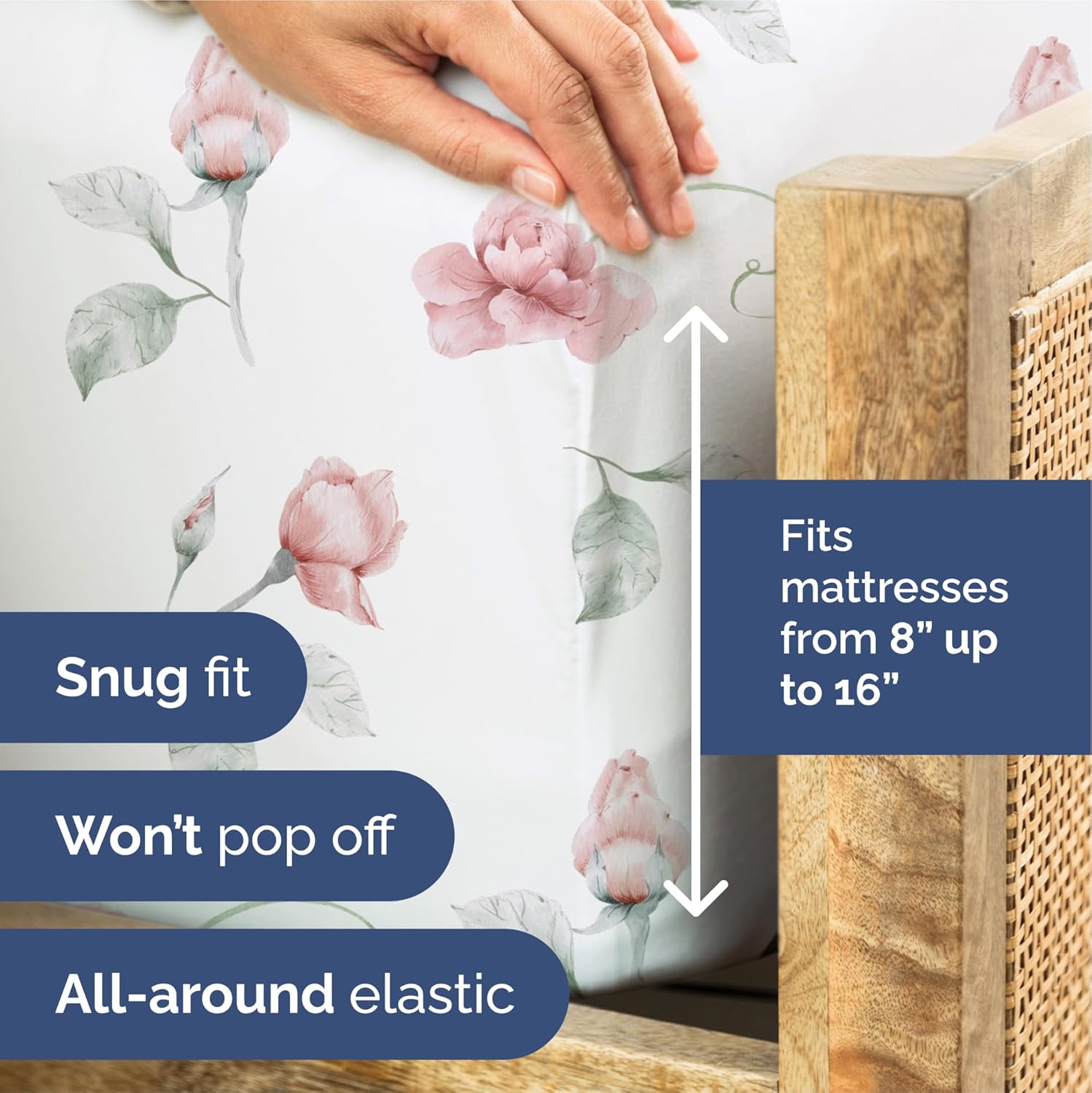 Floral Sheets - Floral Rose Bed Sheet Set - 1 Flat, 1 Fitted & 2 Pillowcases w/ Deep Pockets - Comfy, Wrinkle & Fade Free - Boho Botanical Bedding - Ultra-Soft, Breathable & Cooling - Queen Size Set - Image 4