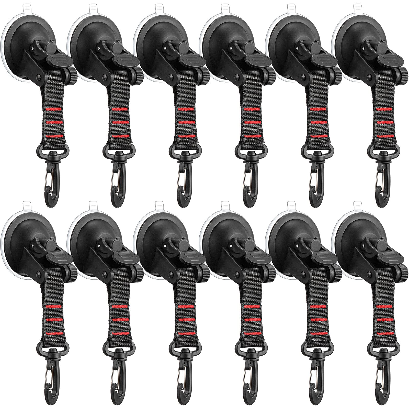 Maitys Lot de 12 ventouses robustes avec crochets d'arrimage pour voiture, bateau, tente de camping, piège, noir et rouge