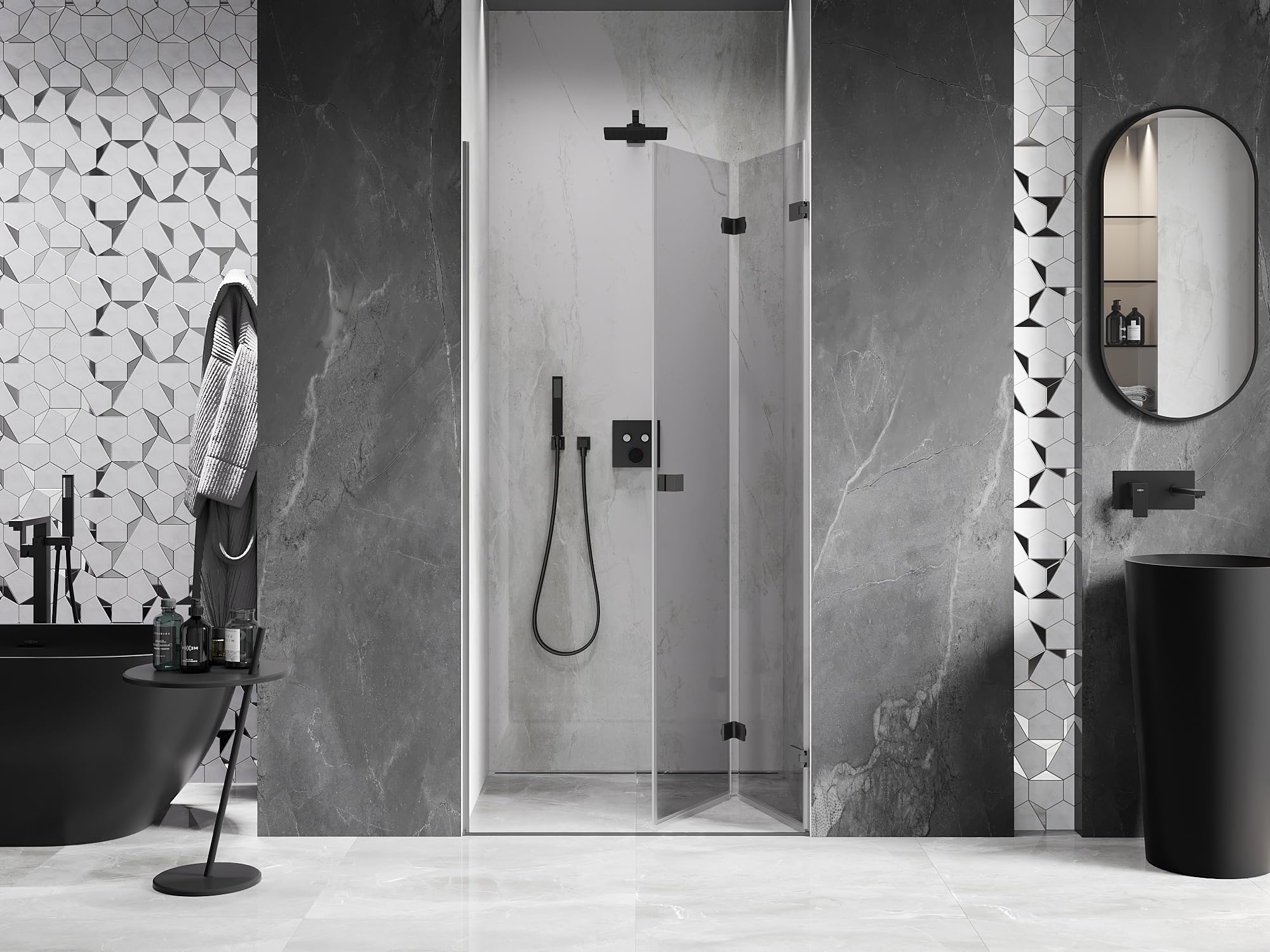 Mexen Lunar-F Porta Doccia a Soffietto Destra, 60 cm, Trasparente, Gun Metal