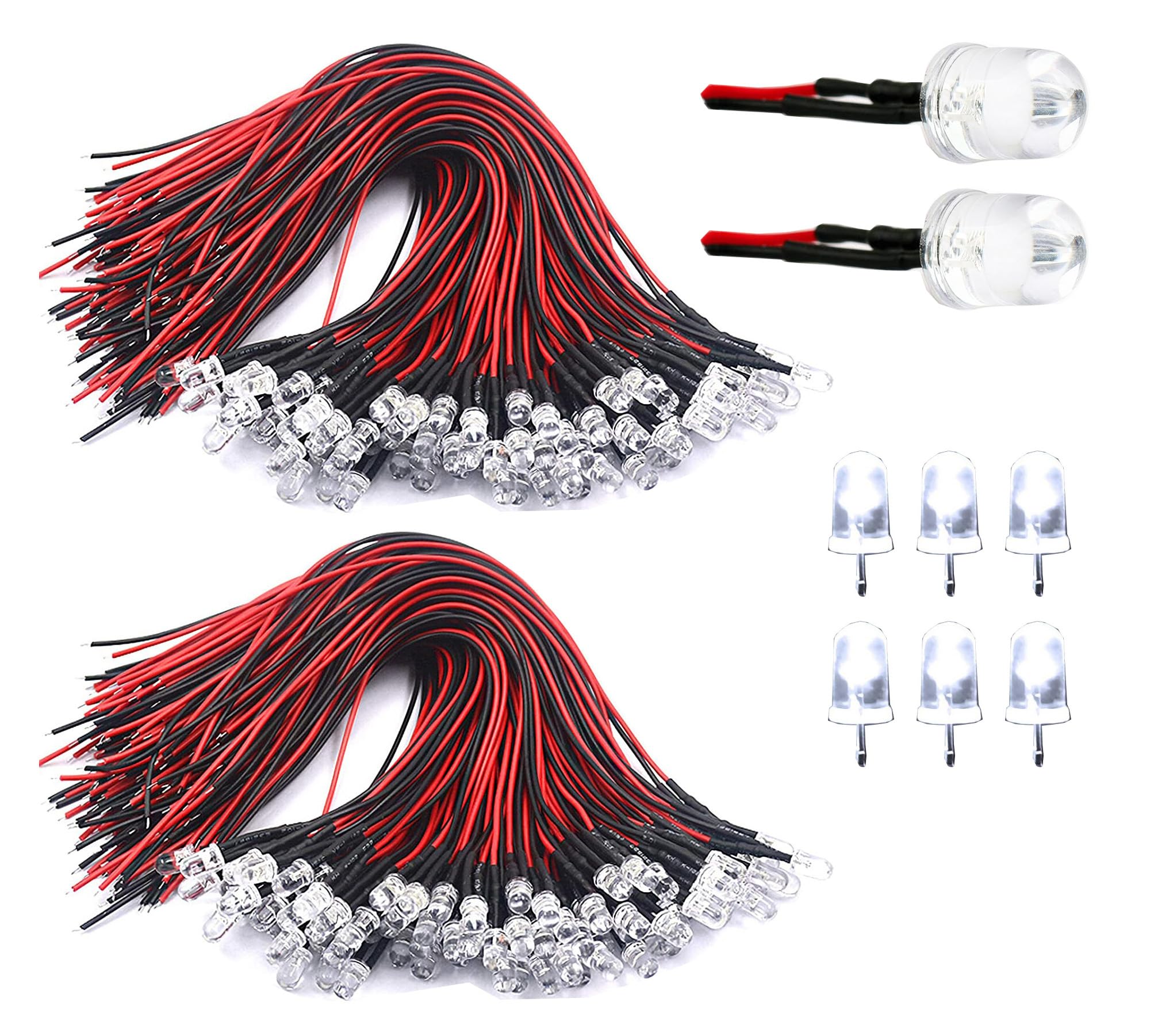 RUNCCI-YUN 100 Pcs 5 Diode LED Pré-câblée Luière, DC 12V Diodes LED