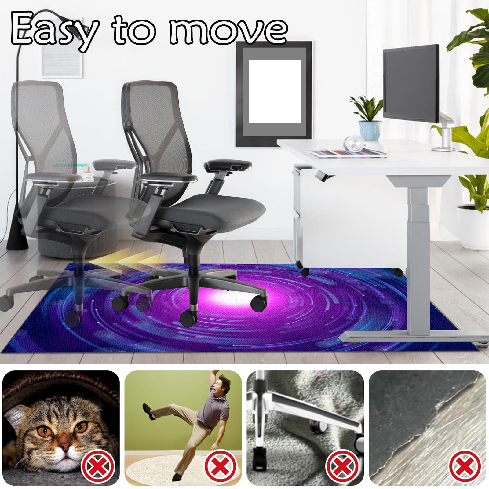 rutschfest Gaming Teppich, Bodenschutzmatte Bürostuhl, Schreibtischstuhl Unterlage für Laminat, Bürostuhl Unterlage für Parkett und Hartböden 100 x 120 cm