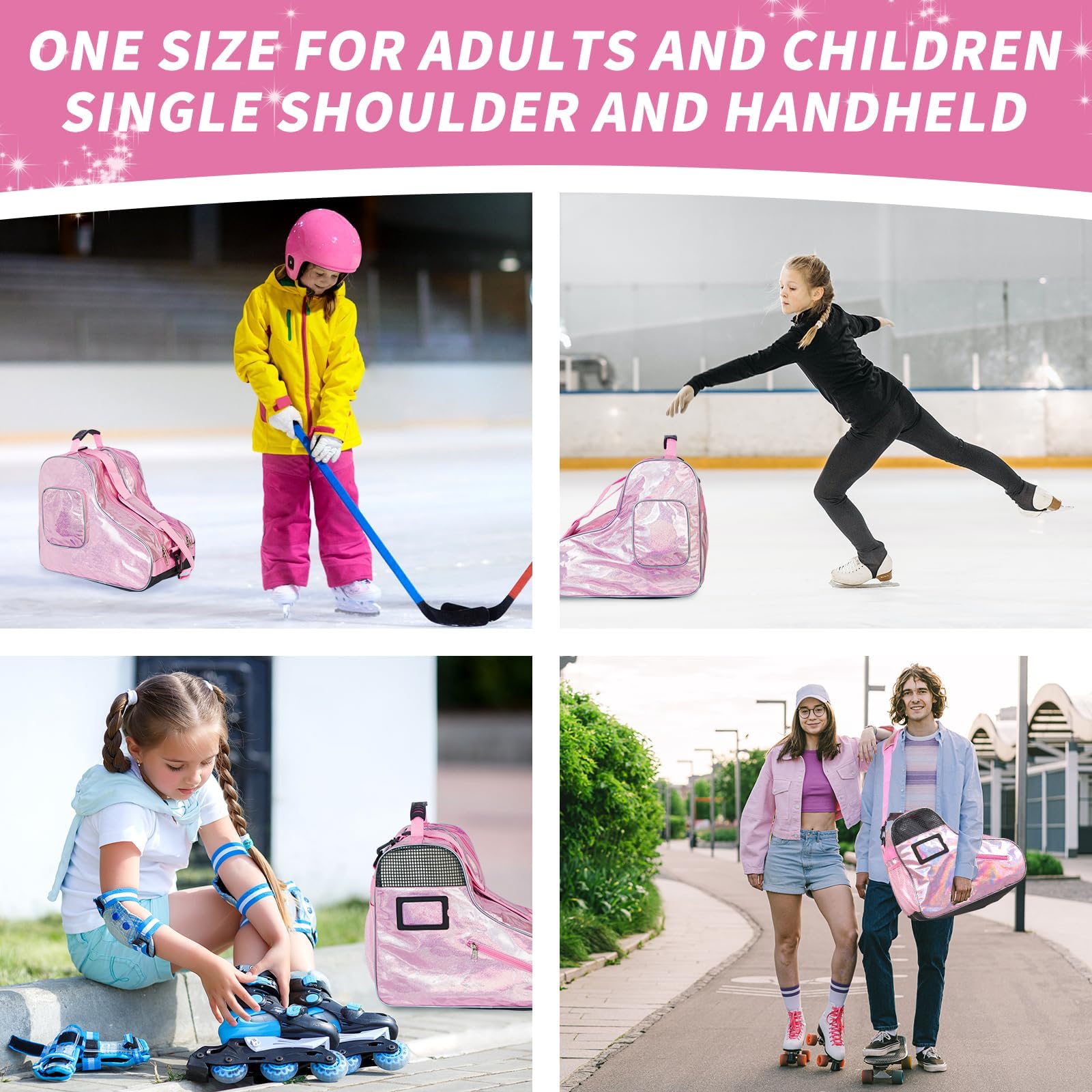 NUKied Sac à patins à roulettes respirant avec bandoulière réglable, grande capacité, patins à glace assortis pour enfants et adultes