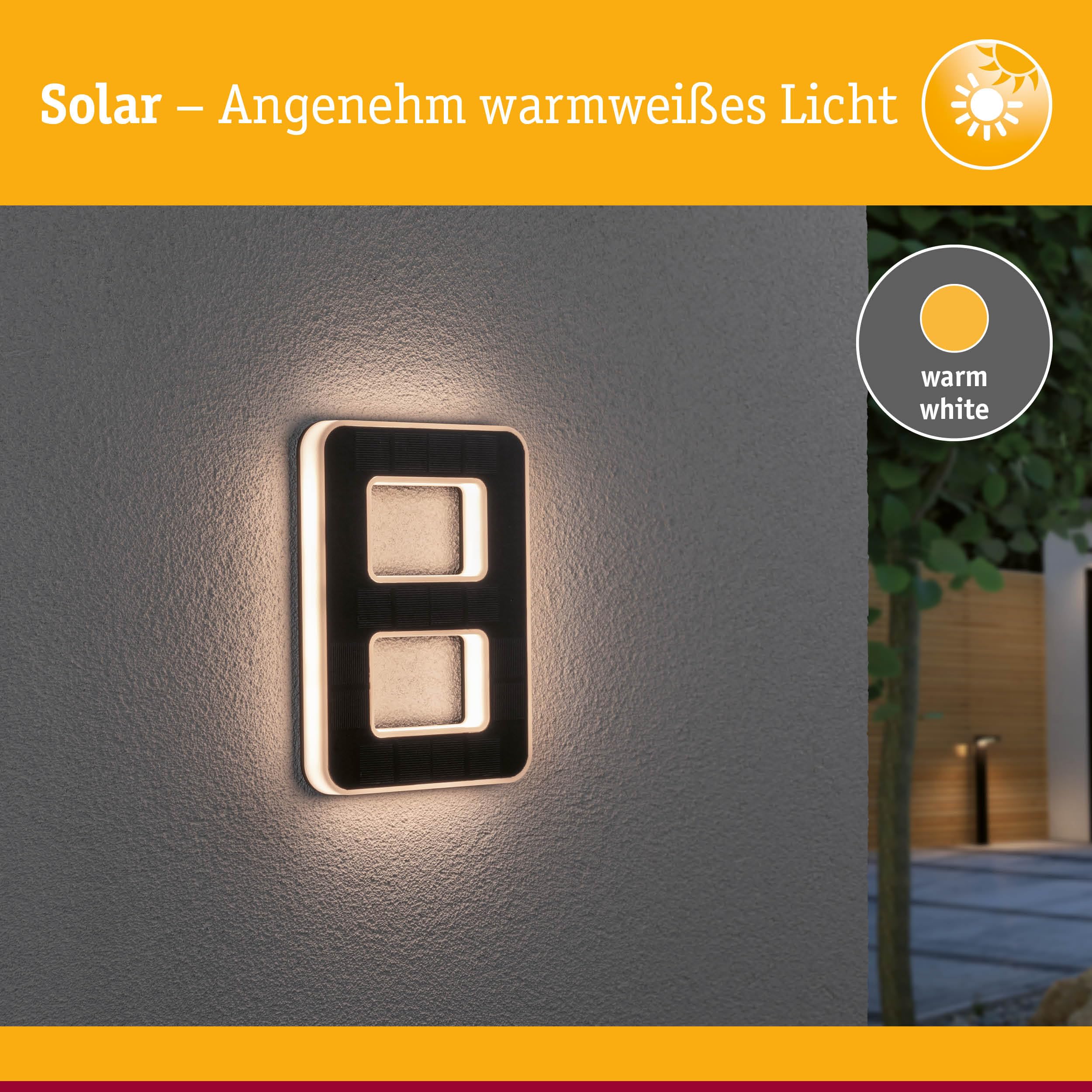 Paulmann 79849 LED Solar Hausnummer 8 IP44 Warmweiß Akku wechselbar incl. 1x0,2 Watt Solarleuchte Schwarz Solarlampe Kunststoff Solarlicht 3000 K