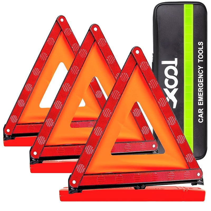 Kit com 3 Triângulos de Sinalização de Emergência XOOL XL100 com Refletor e Bolsa