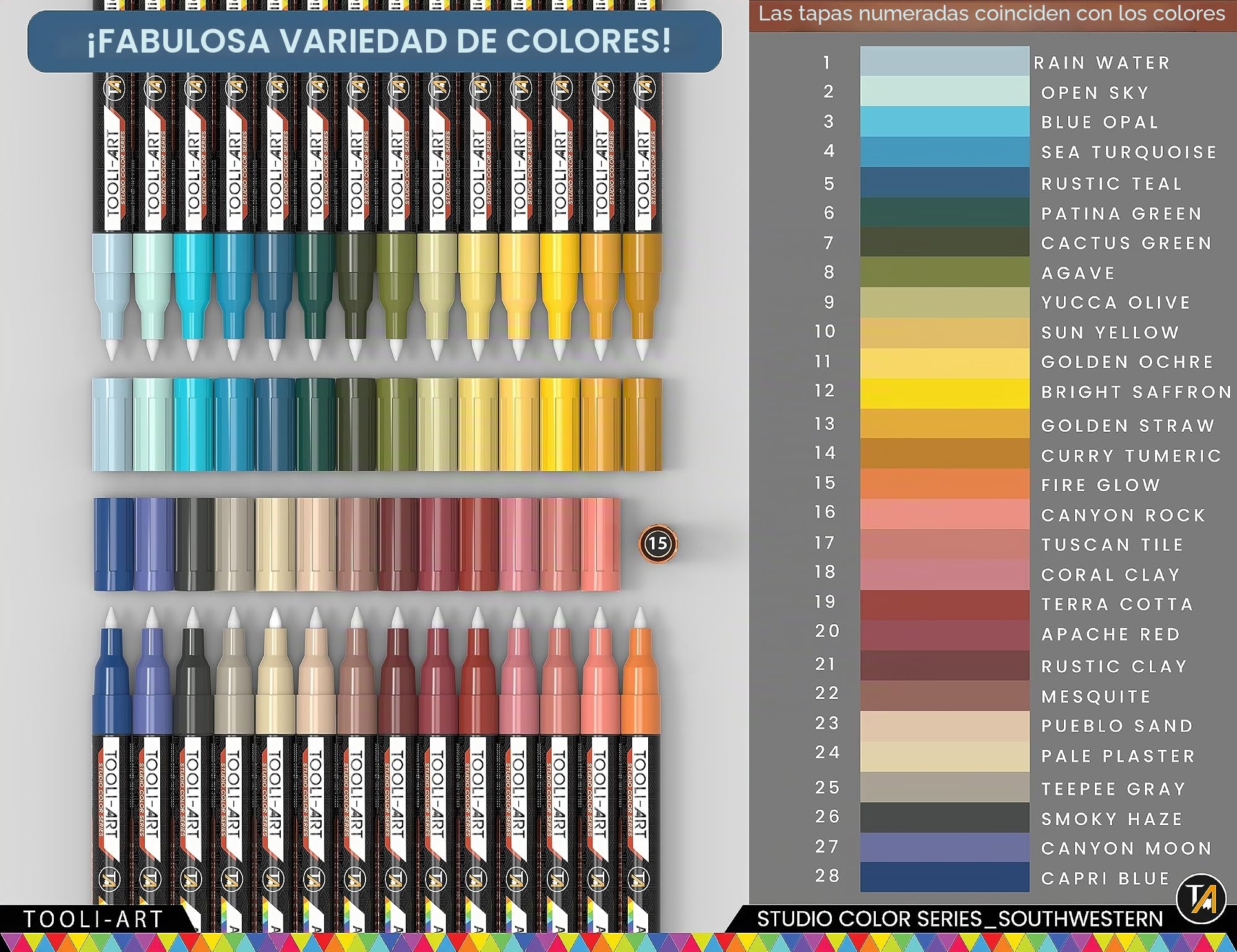 Juego de 28 rotuladores de pintura acrílica Southwestern Colours Studio Colour Series de 0,7 mm, punta extrafina, pintura rupestre, vidrio, tazas, madera, metal, lienzo, bricolaje, detalles, no