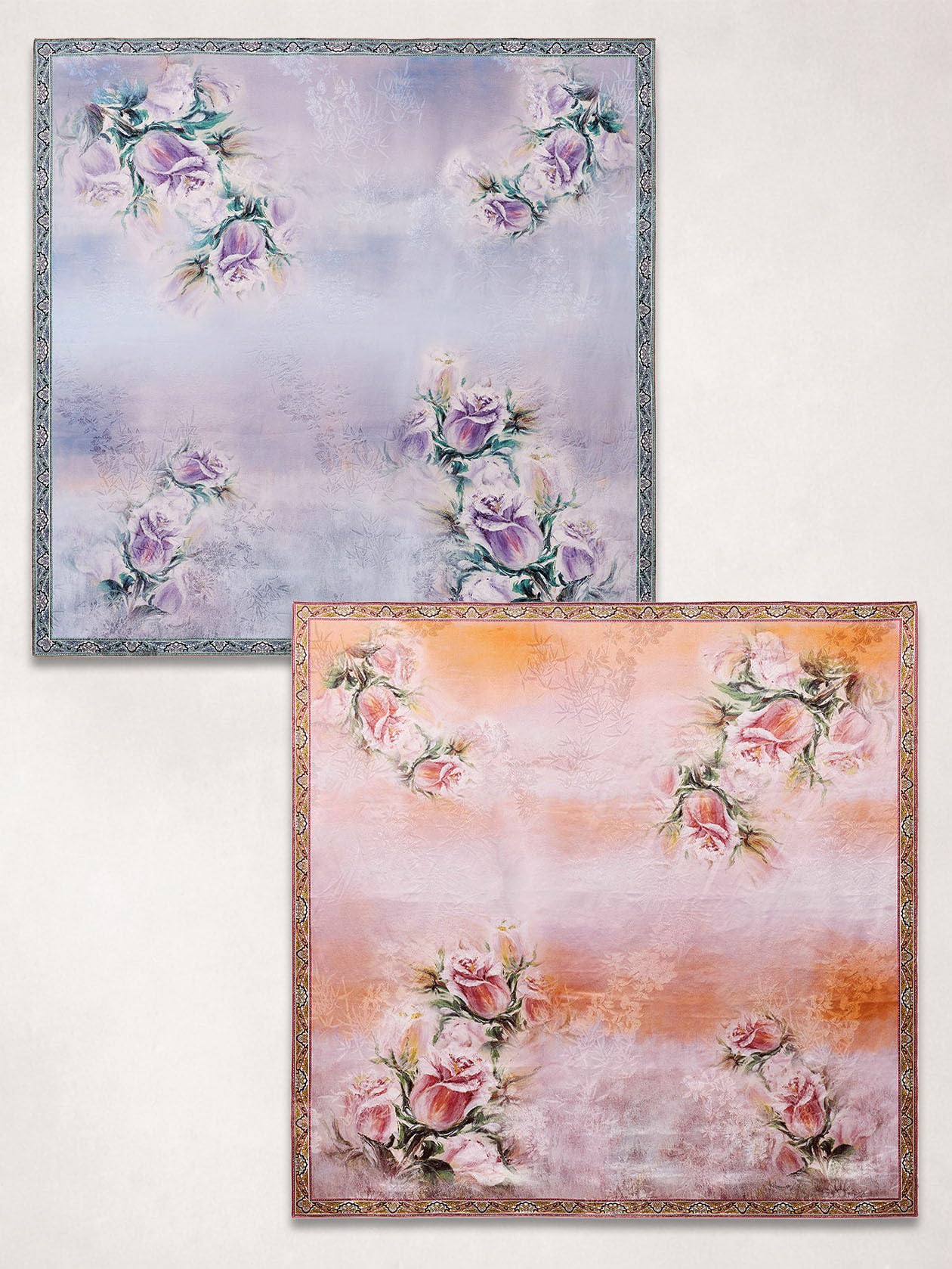 HangErFeng Bufanda de seda de doble cara con estampado de rosas Hua Luo Jacquard, pañuelo cuadrado para el pelo, pañuelo para la cabeza, 104 cm 1630