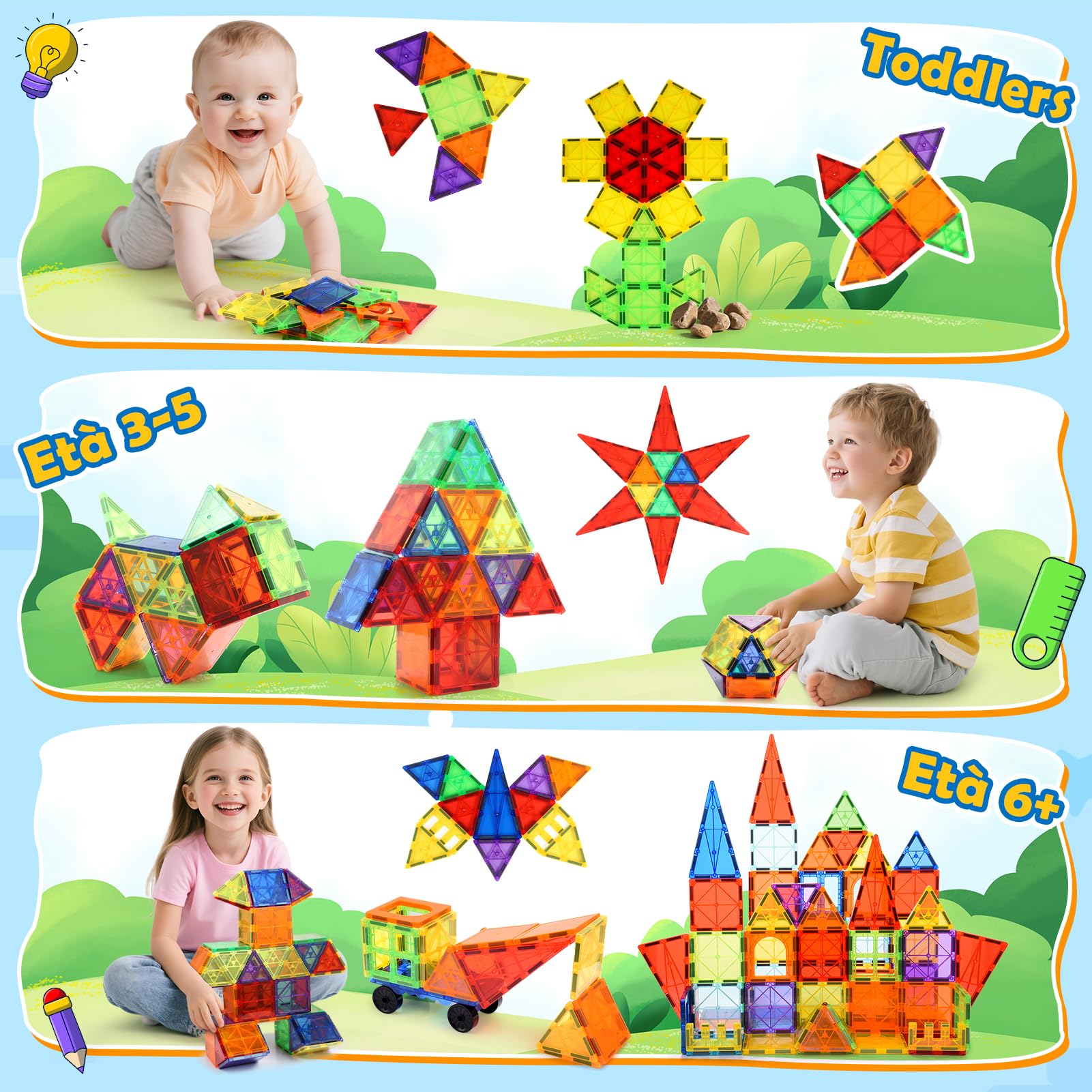 Wootoyz Costruzioni Magnetiche Per Bambini 3 4 5 6 Anni, Giochi Bambini 3-6 Anni Magneti Bambini Regalo Bambino Bambina 3-8 Anni Giocattoli Bambino Bambina 3-6 Anni Regali Compleanno Bambinis