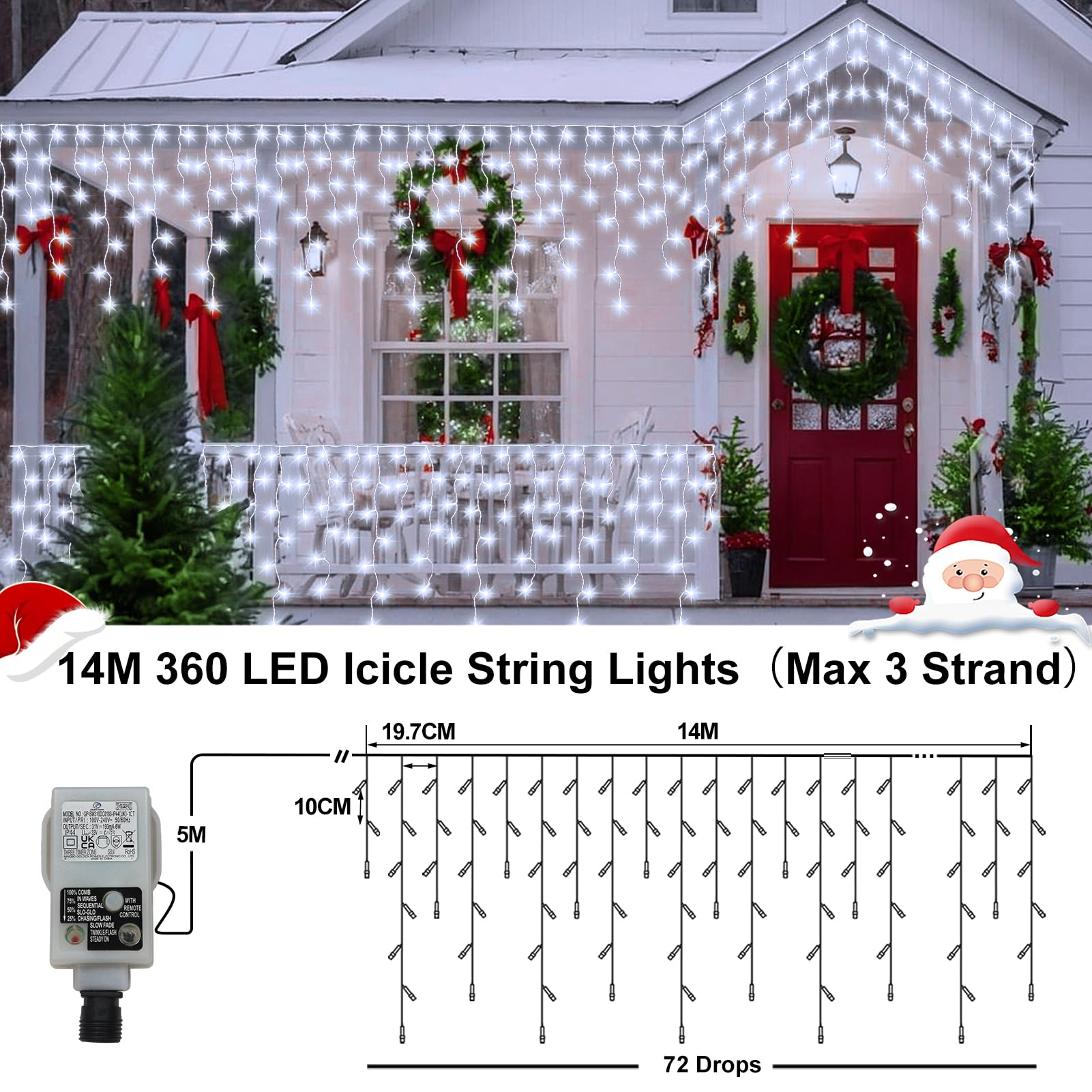 CCILAND Icicle Outdoor Christmas Lights - Image 2