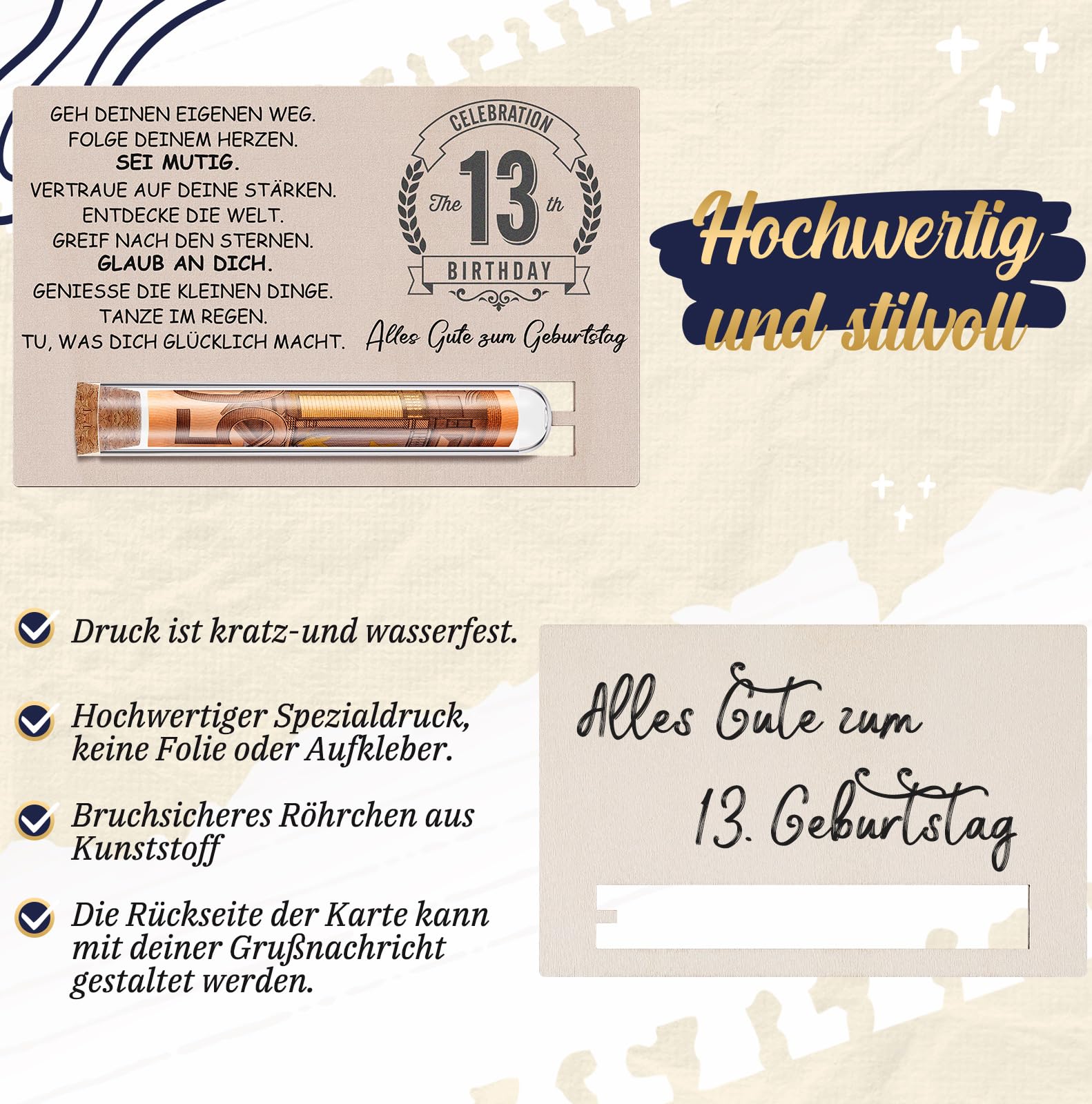 Biglietto Di Auguri In Legno Per 13° Compleanno – Originale Cartolina Regalo Con Porta Banconota