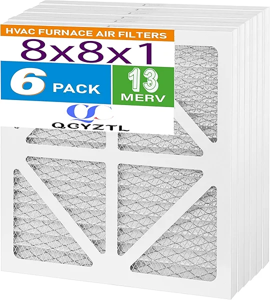 Upgraded 8x8x1 MERV 13 furnace replacement filter, QCYZTL household air conditioning filter，air conditioning HVAC filter replacement，6 pack