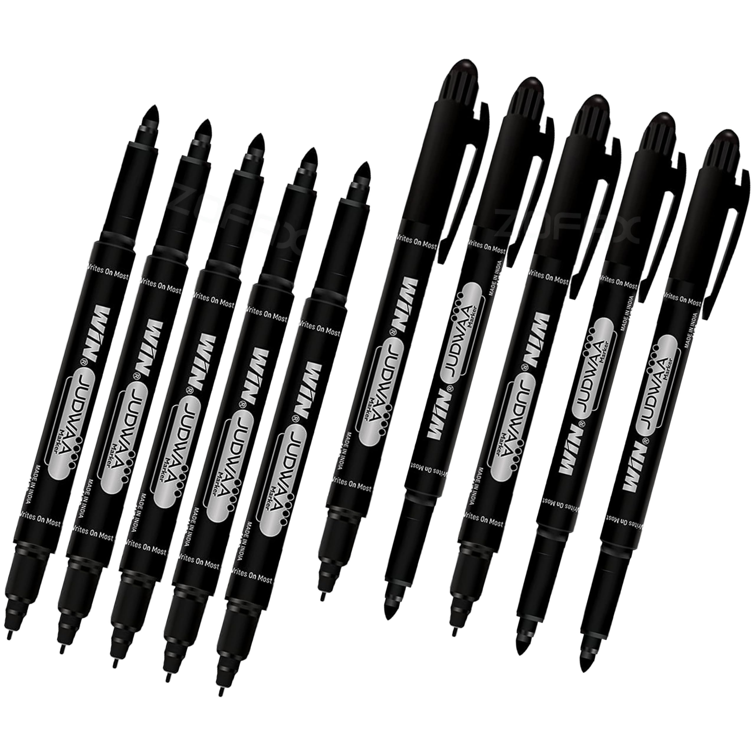 DUAL TIP Permanent Markers, BLACK, Medium Tip and Extra Fine Tip, Pack of 10 - Image 2