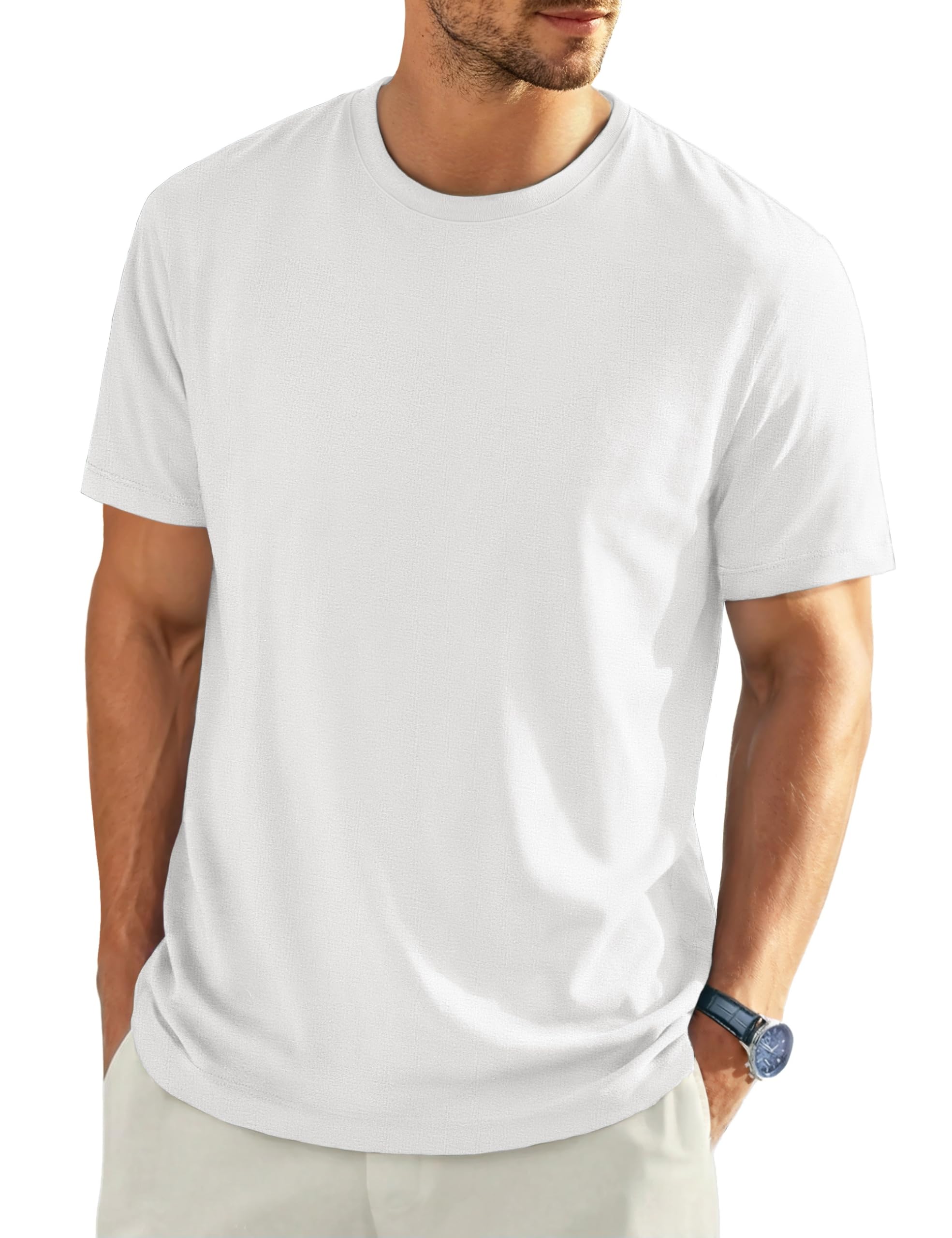 Men's Short Sleeve Cotton T Shirt Crew Neck Basic Tee
