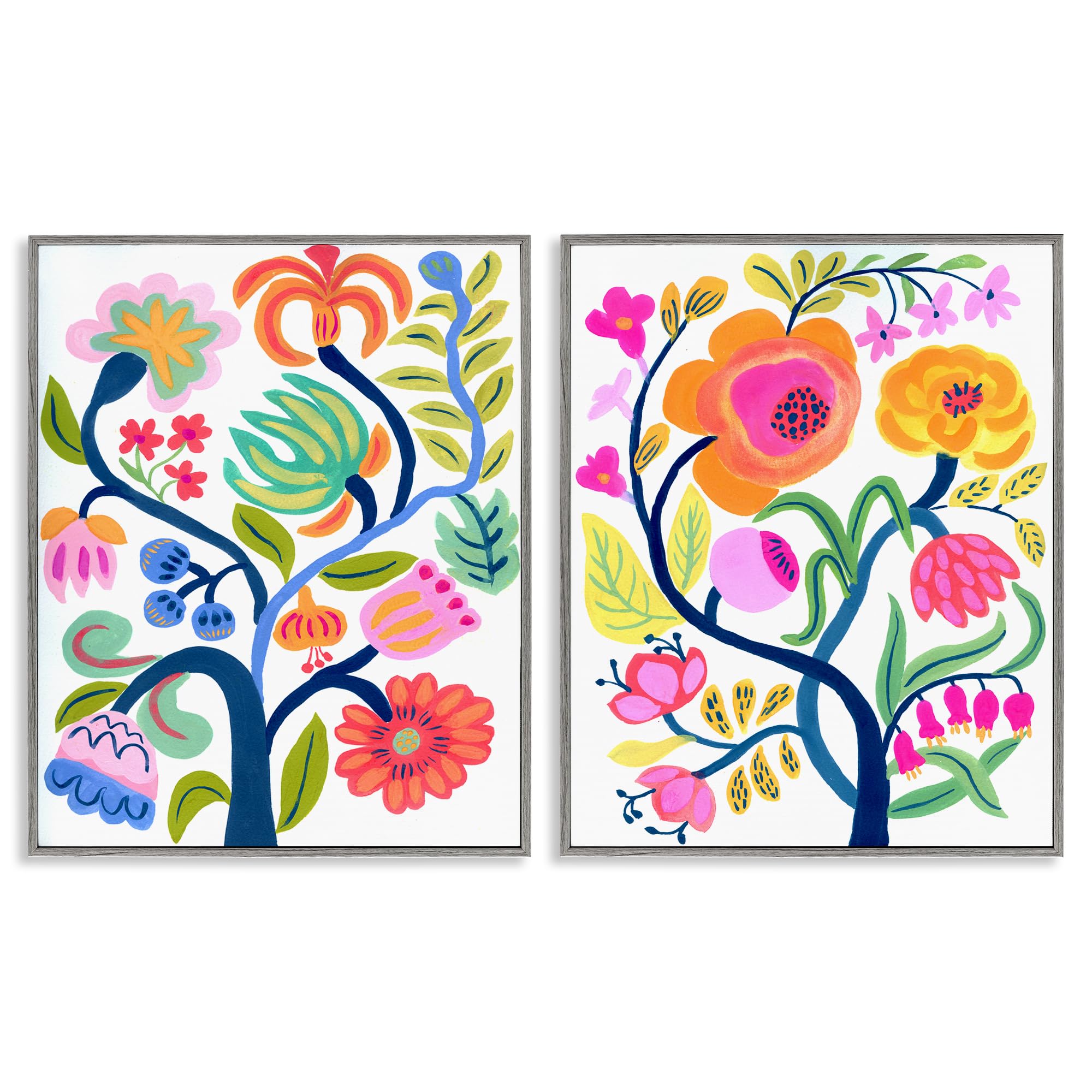 Stupell Industries Boho Blue Tree Floral 'Colorful Boho Blue Tree'| 2Pc Framed Giclee Art Set 2