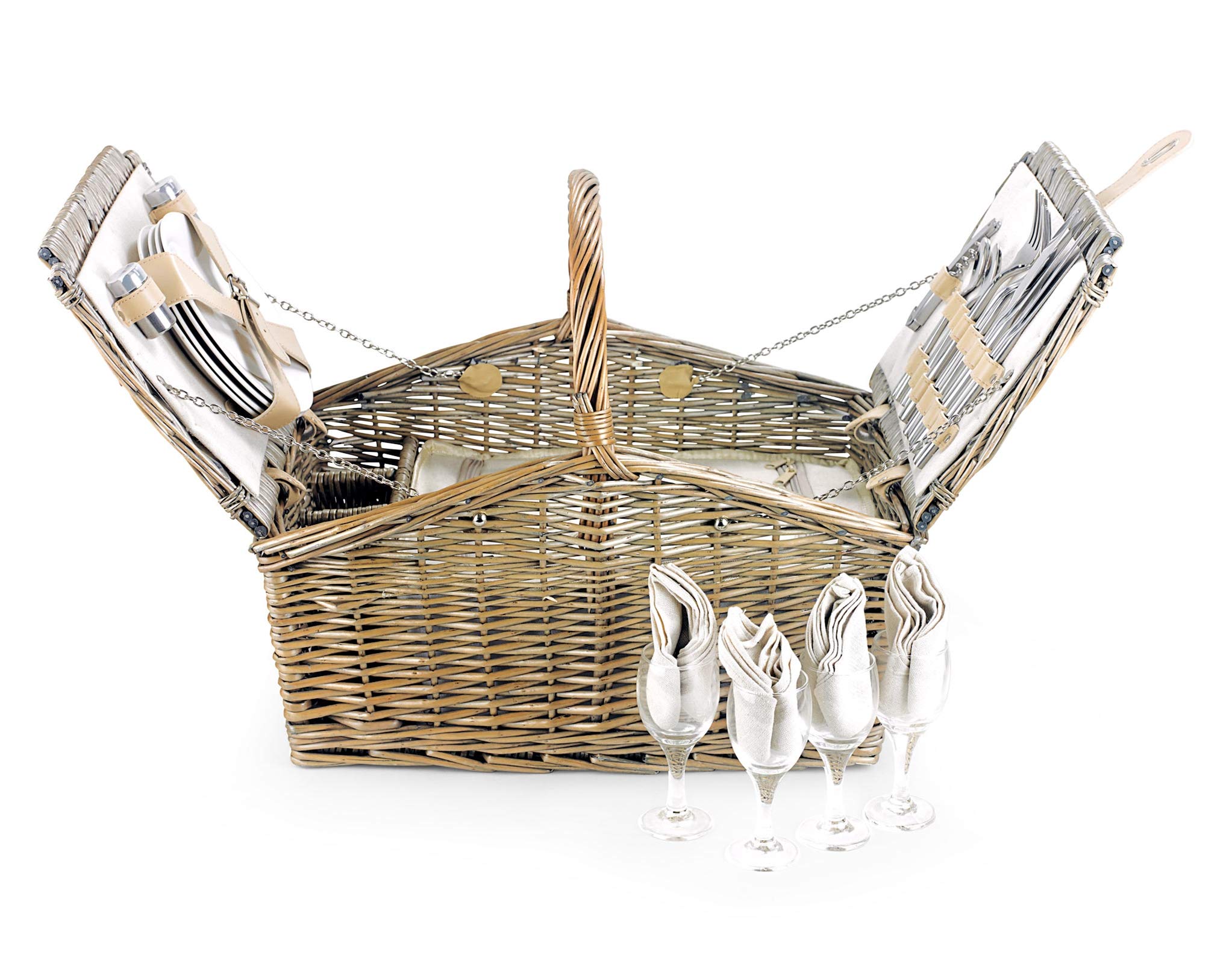 Luxury Picnic Basket Set - Double-Lidded Wicker Hamper for 4 with Cutlery, Glasses, Plates - Empty Picnic Baskets for Families, Outdoor Gatherings and Celebrations, from Regency Hampers