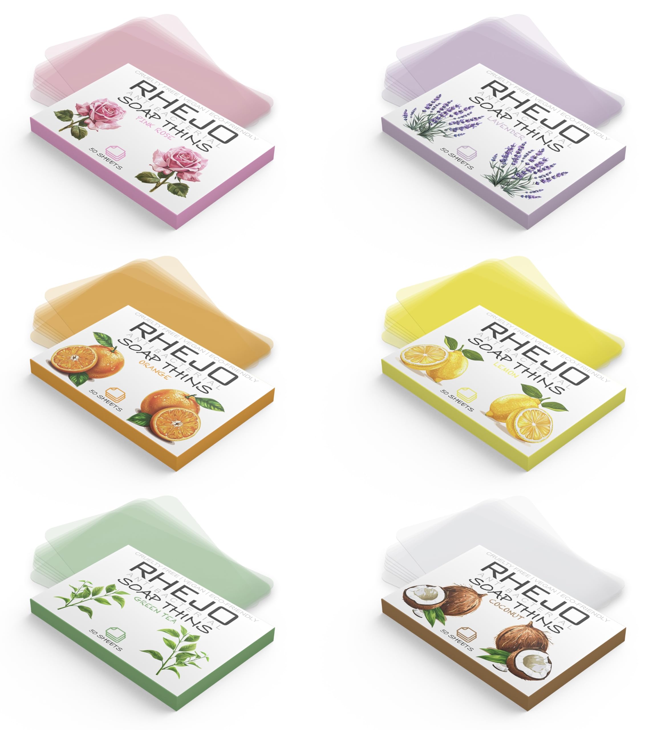 Pack of 1 Antibacterial Thins, Sheets for Hand Washing, Travel Soap Sheets, Pink Rose, Lavender, Orange, Lemon, Green Tea, Coconut, Dissolvable Paper Soap Sheets for Travel & Outdoors