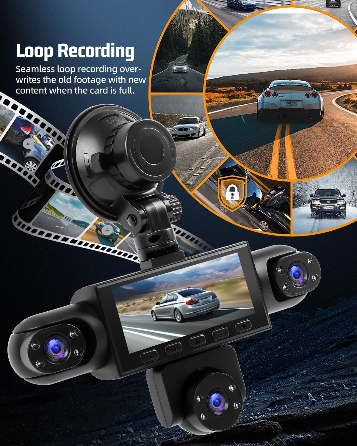 NHOPEEW 5 Canales 360° Dashcam de cámara, grabadora de conducción Delantera 1080P, grabación en Bucle, Monitor de Aparcamiento 24 Horas, detección de Movimiento, visión Nocturna