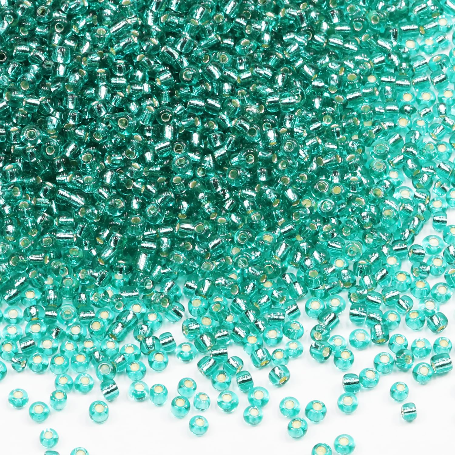 Tibaoffy Transparent Hole Green with Silver Lined Beads Size 8/0 Crafts Glass Seed Beads 3mm for Jewelry Making (Total About 100g About 3600pcs) โ image 1