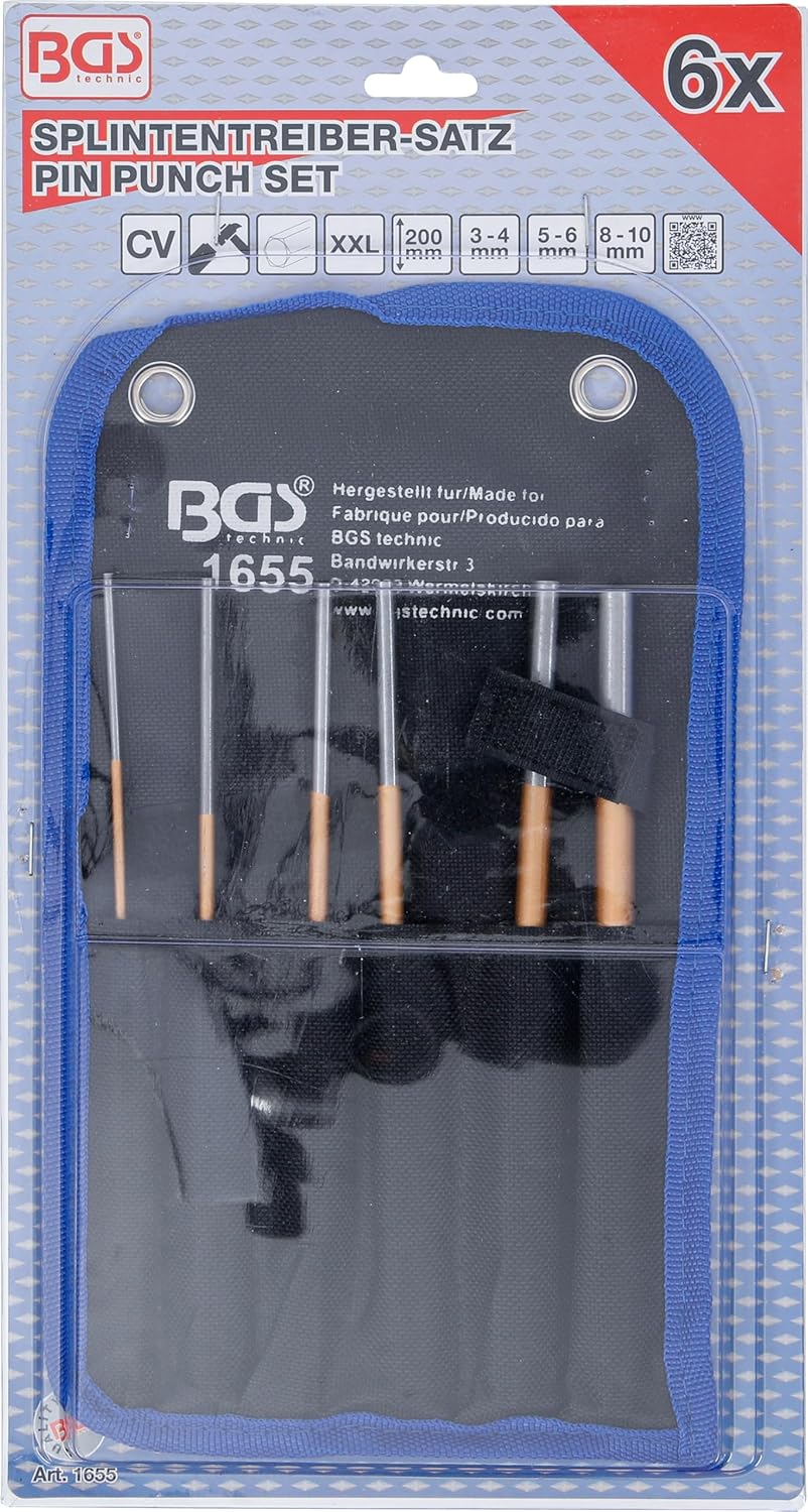 BGS 1655 Pin Punch Set, Gold/Silver/Black, 3-10 x 200 mm, 6-Piece