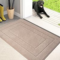 PURRUGS Dirt Trapping Door Mat 24x35.5 - Non-Slip Machine Washable Entryway Rug for Muddy Shoes & Paws, Beige Dog Doormat