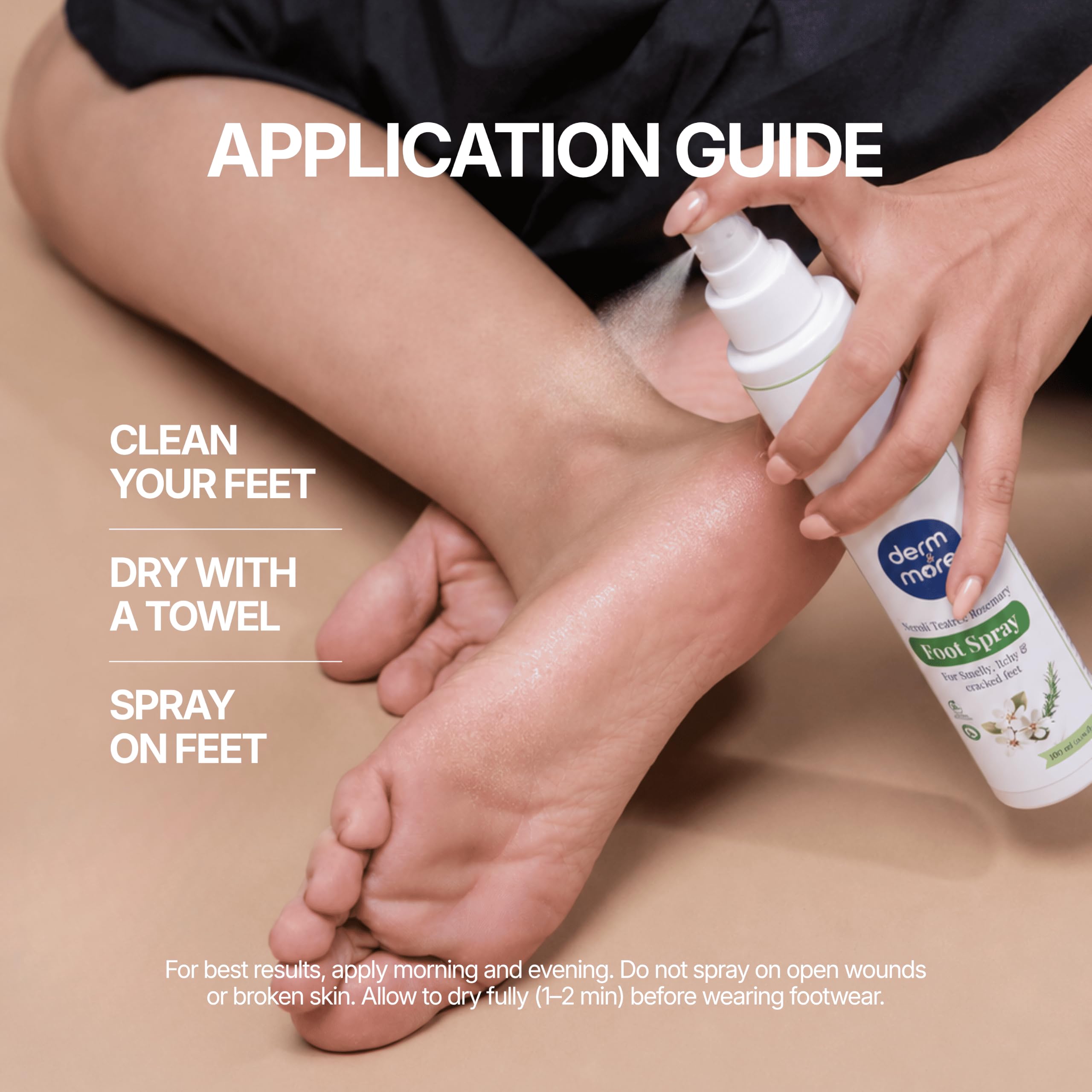 Derm & More Foot Spray for Cracked, Rough & Smelly Feet | Natural Foot Deodorant & Shoe Spray | Tea Tree, Aloe Vera & Neroli Oil | Odour Control & Foot Care | Paraben Free | 100 ml 3