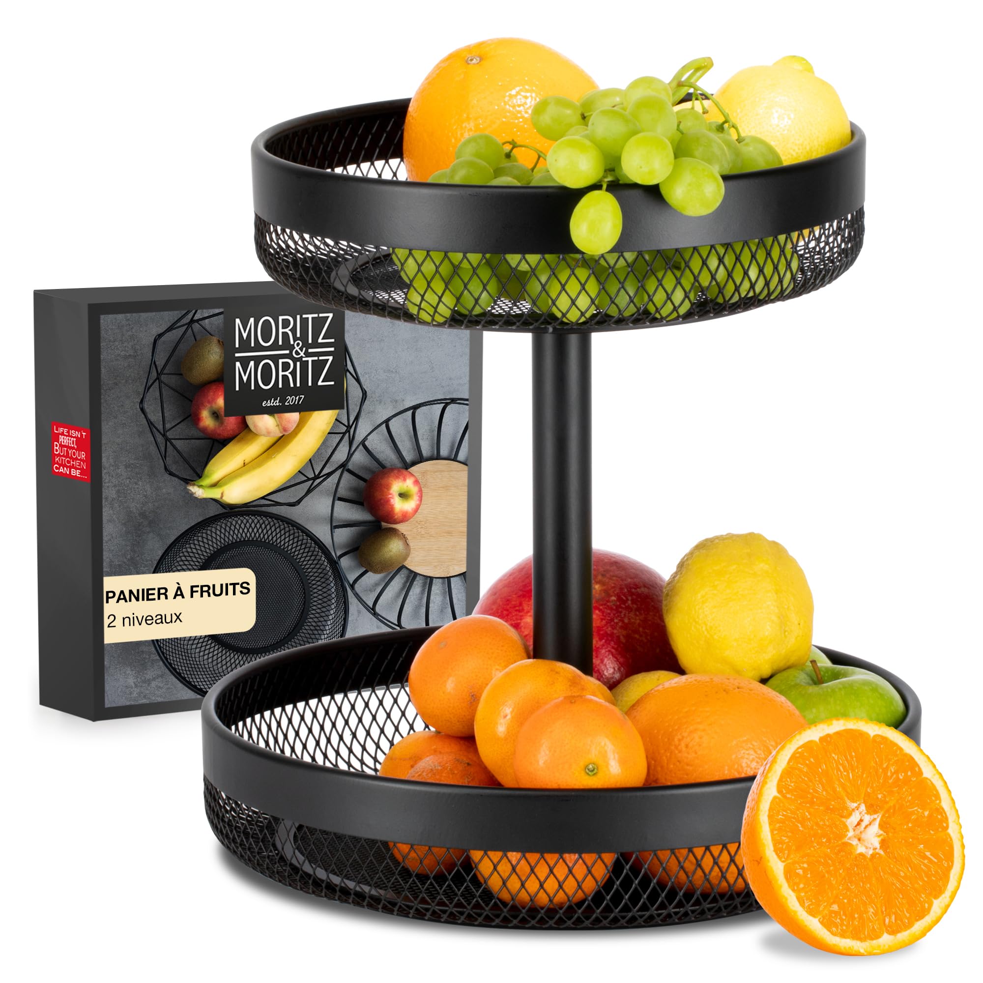 Moritz & Moritz Présentoir à Fruits Noir Métal Populaire par les Américains - Corbeille à Fruits Modèle Moderne - Ideale