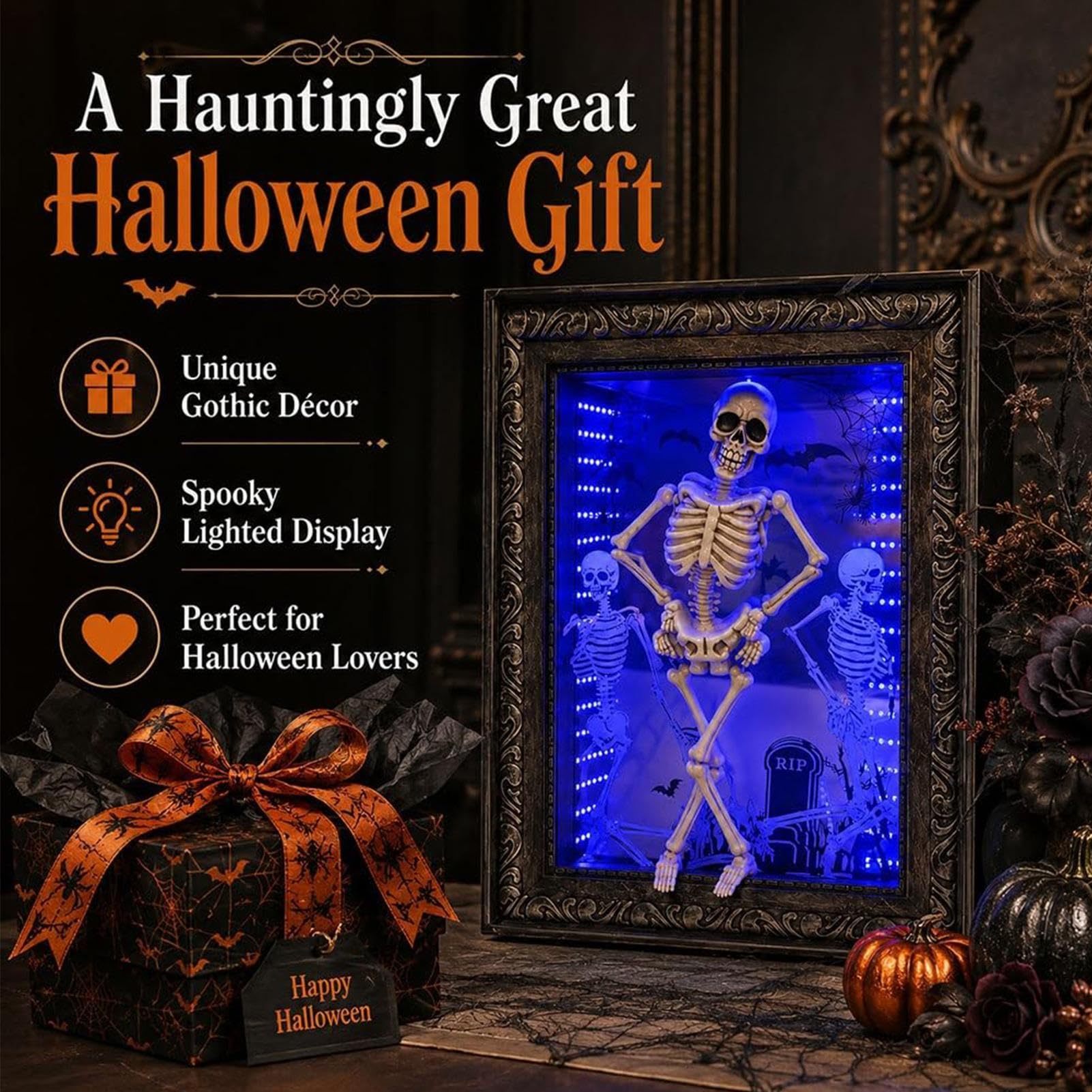 Cornice Scheletro Halloween Decorazioni da tavolo di Halloween con luce LED