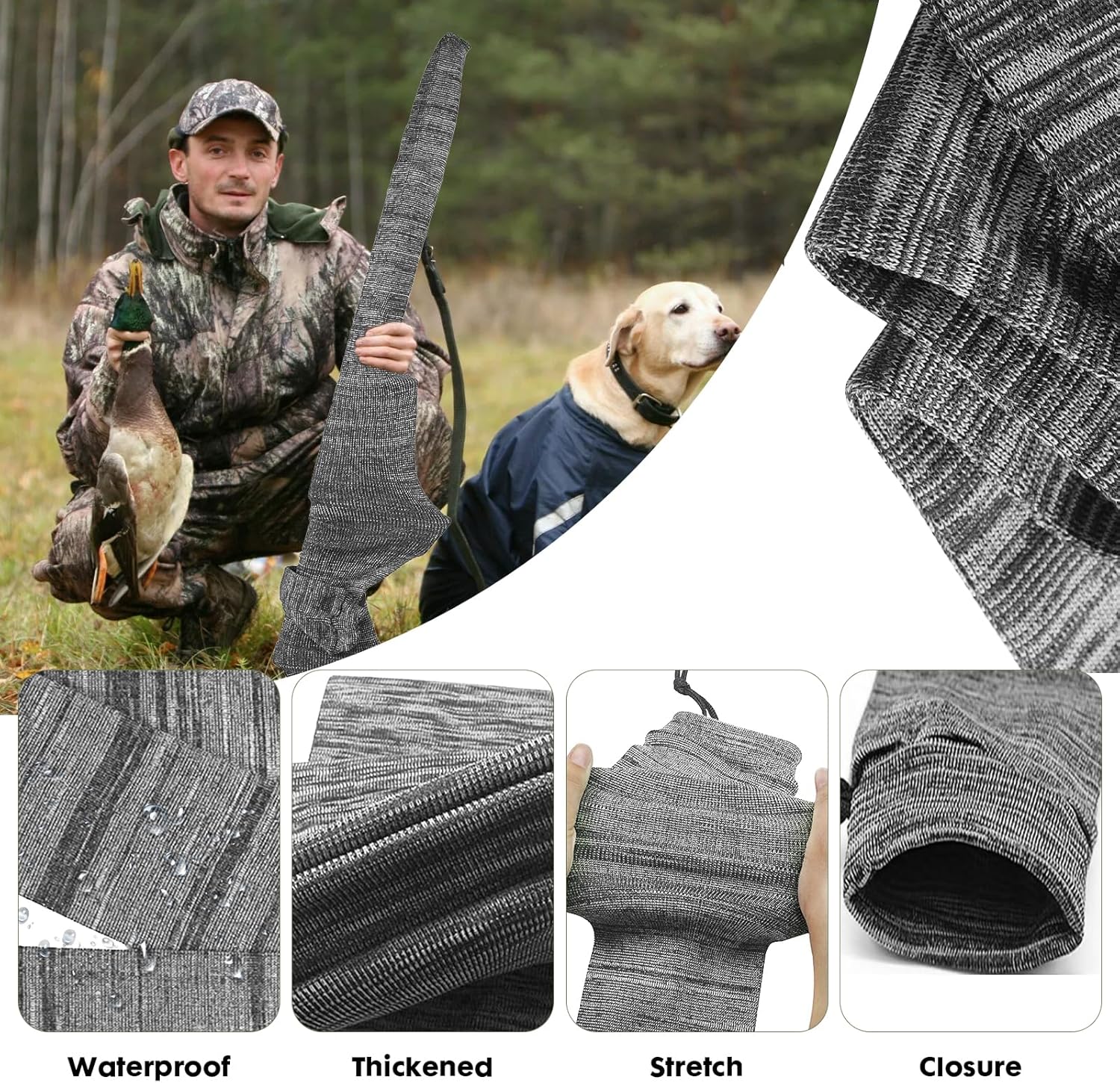 Bigger Gun Sock for Rifles and Shotguns with Scopes Sleeve Silicone Treated Knit 55 x 6 Inches Thicken Elastic Design Hunting and Shooting Guns Storage Case