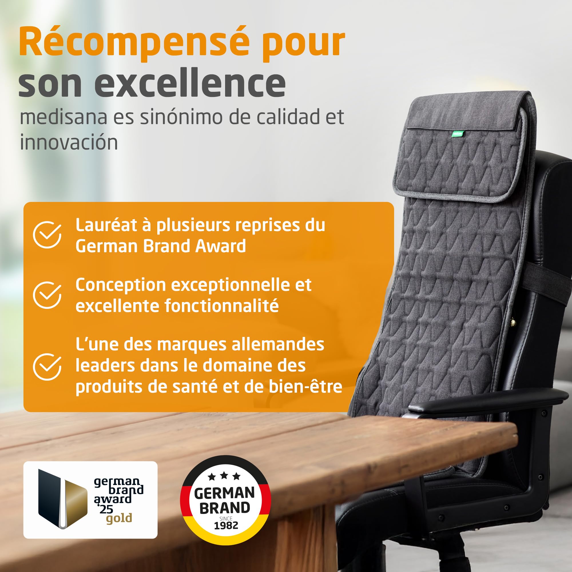 medisana MC 700 siège de massage Shiatsu, appareil de massage pour dos, nuque et épaules, tapis massant extra fin et léger avec grande surface et chaleur, utilisable en position allongée ou assise