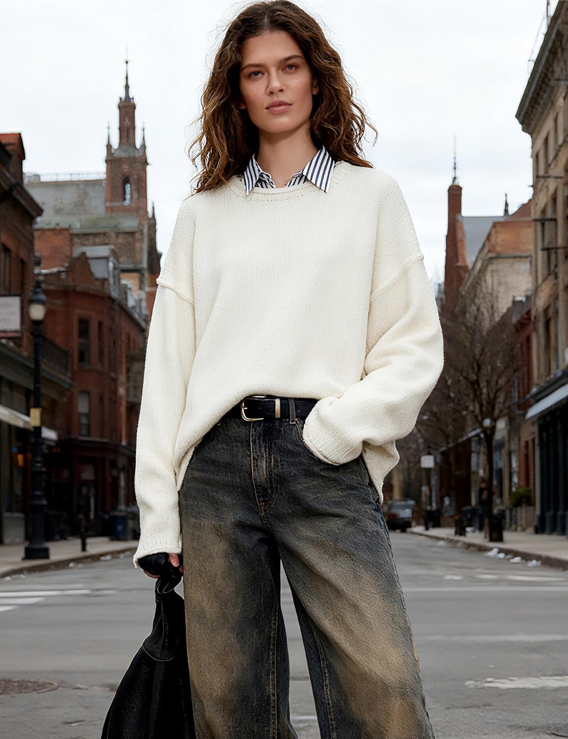 Oversized Roll Neck Sweater for Women Fall Casual Loose Long Sleeve Side Split Knit Pullover Tops - Image 6