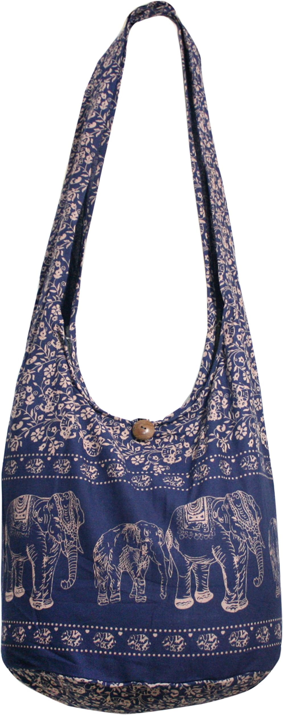 Thai Monk Buddha Cotton Elephant Sling Crossbody Messenger Bag Shlouder Purse Hippie Hobo Color Dark Blue