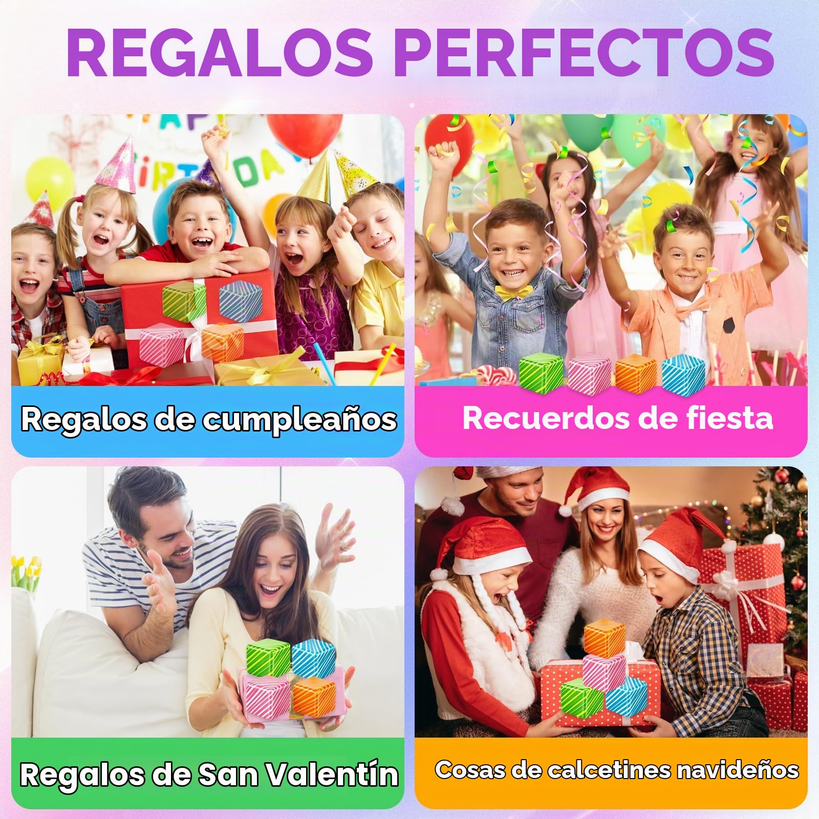 4 Piezas Squishy Ice Cube Antiestrés, Colorido Cubo Antiestres Fidget con Diseño Veteado , Juguete Sensorial Squeeze de Alta Densidad para Autismo, TDAH, Niños y Adultos, Alivio del Estrés y Ansiedad