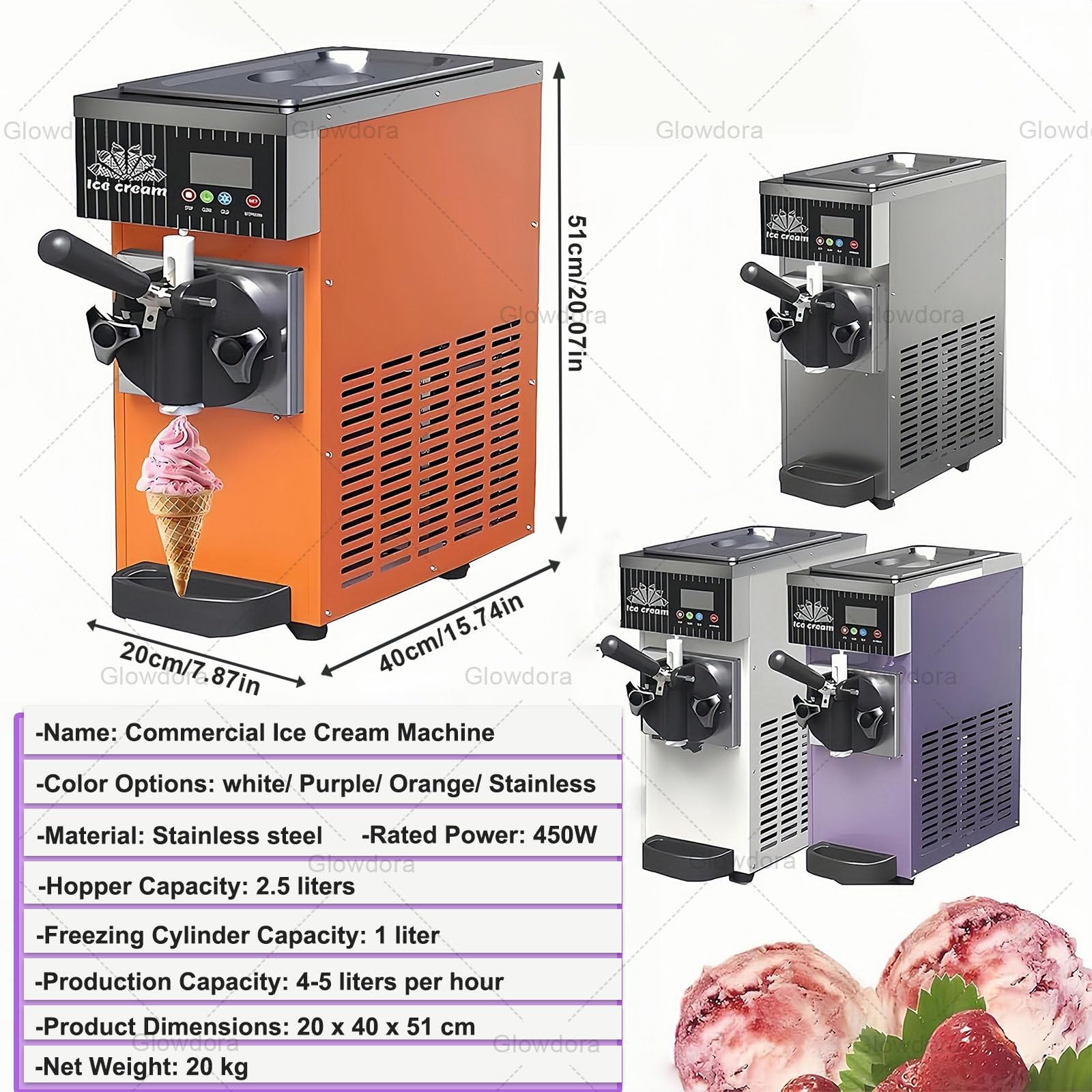 Machine À Glace Professionnelle Pour Particulier Et Commerce, Machine À Glace Italienne De Comptoir 450w, Réservoir 2,5l, Production 4-5l/H, Écran Led, Inoxydable Pour Fêtes Et Cafés Metallic