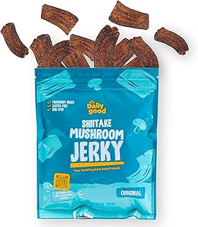 The Daily Good Mushroom Jerky - Single-Pack Snacks, Yummy High-Fiber Mushroom Snack, Meatless & Gluten-Free Food, Contains Eggs, Made from Shiitake Stalk, 0.58 lbs., Vegetarian, Original Flavor