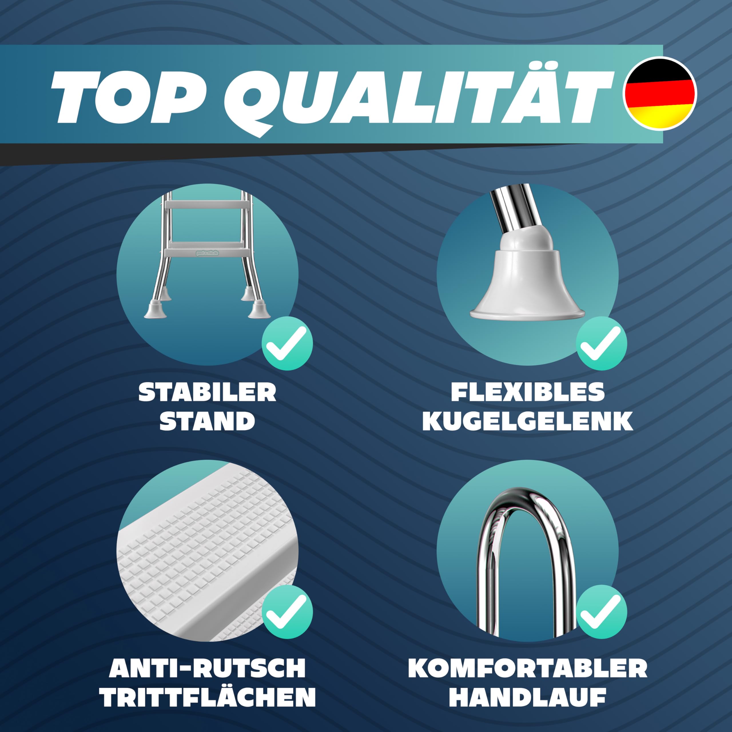 Poolomio Poolleiter Edelstahl - 4-Stufen Leiter Für Aufstellpools Bis 1,32m