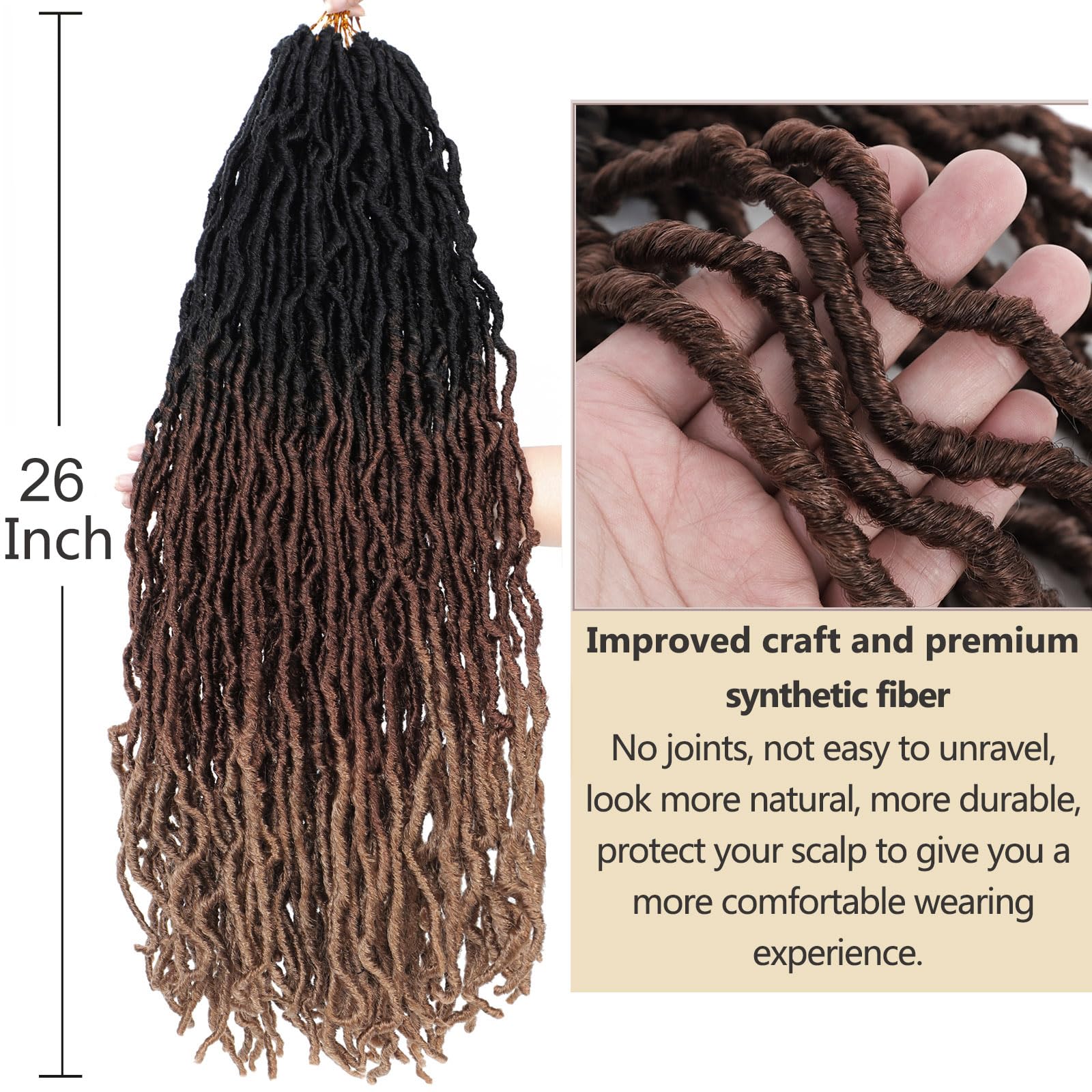 Mechones de pelo sintético ombré de ganchillo suaves de 26 pulgadas, 7 paquetes de rastas de ganchillo naturales largas para mujer, trenzas sintéticas preenrolladas de ganchillo (26 pulgadas (paquete