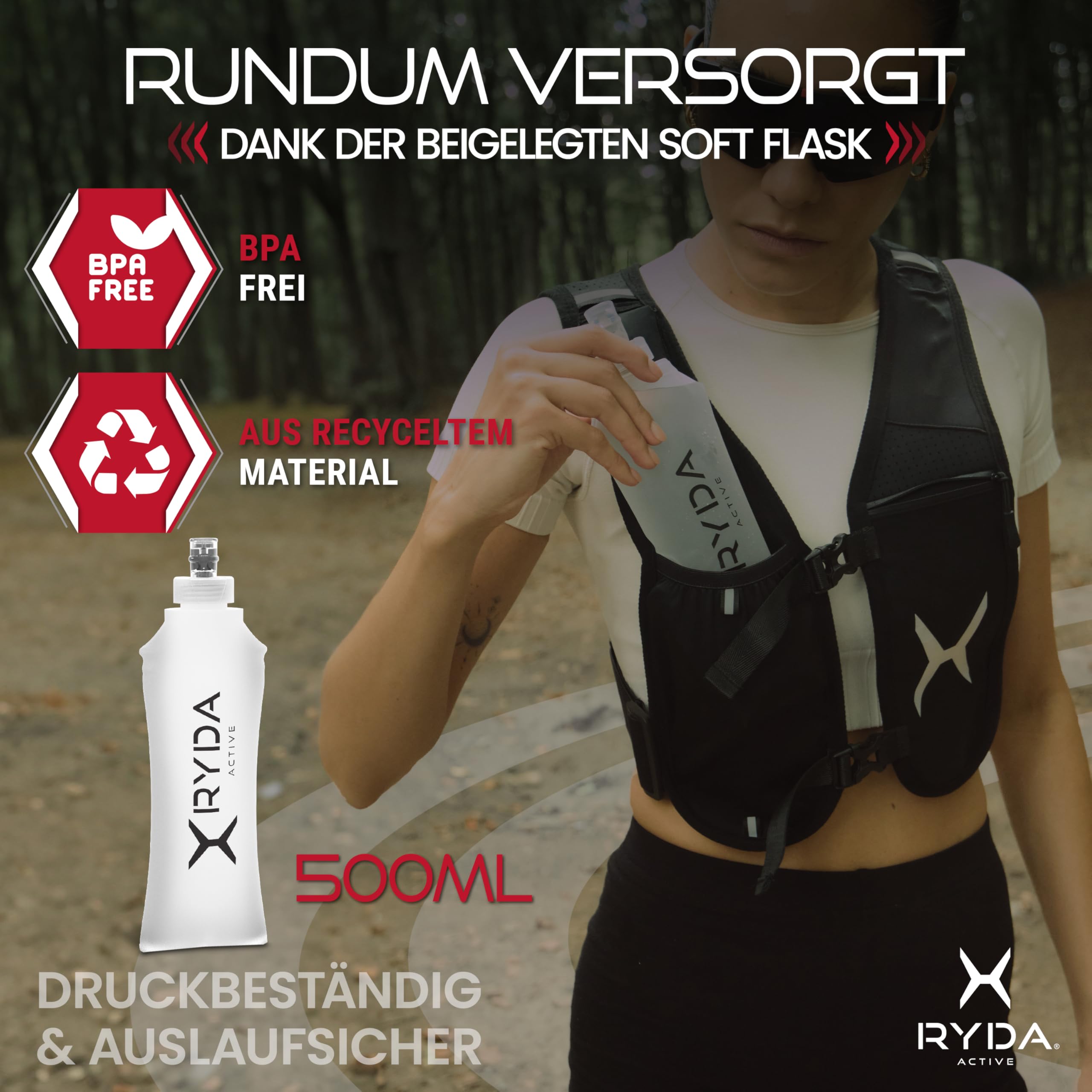 Laufweste Damen & Herren | wasserdichte Handytasche | Ultraleicht 270g | 500ml Trinkflasche & Pfeife | reflektierend & universell verstellbar | ideal für Joggen, Trail & Marathon